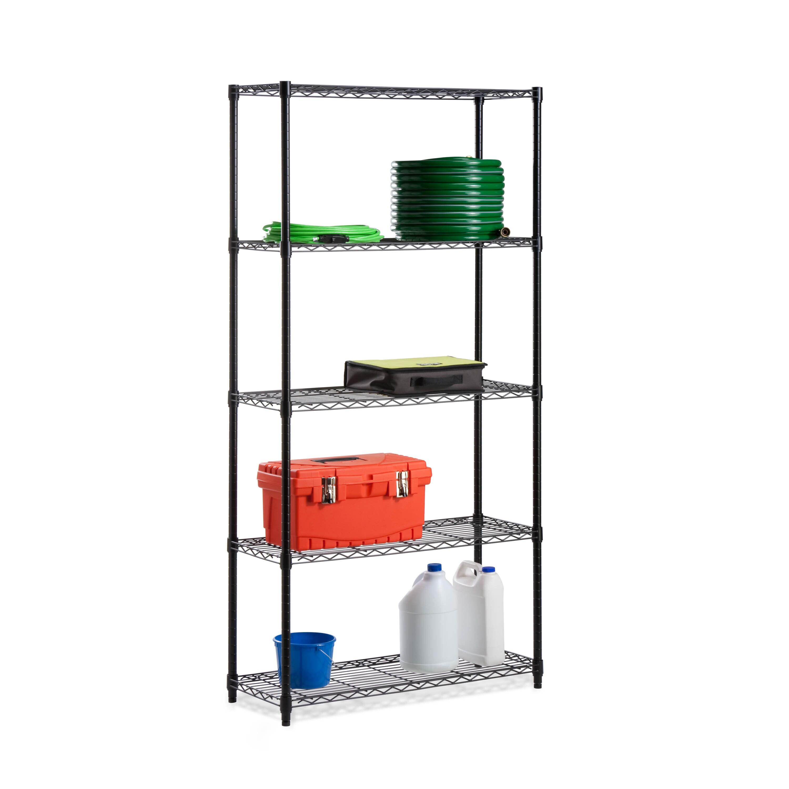 5-Tier Metal Height-Adjustable Shelving Unit (36" W X 72" H x 16" D)