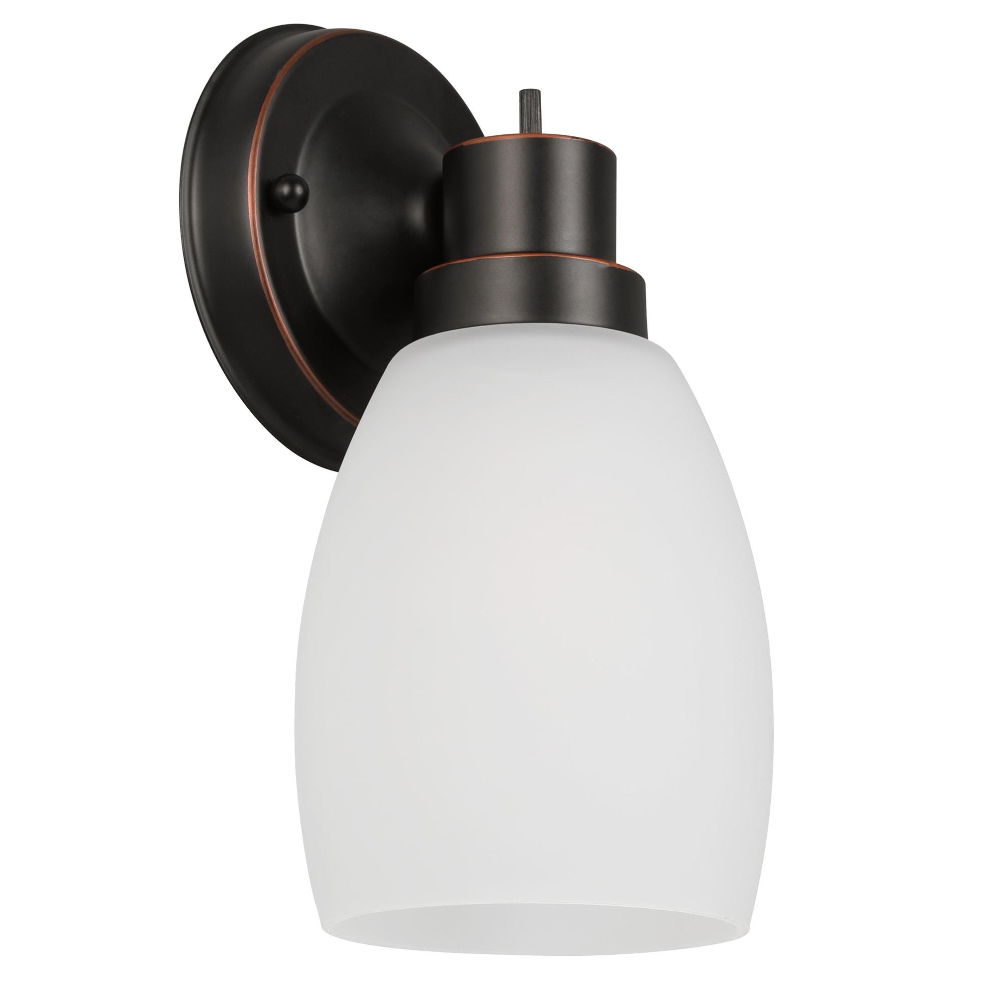 Design House 588814-Orb Lydia Transitional 1-Light Indoor Wall Light Dimmable with a White Frosted Glass Shade and Twist On/Off Switch for Hallway Foyer Bathroom, Oil Rubbed Bronze