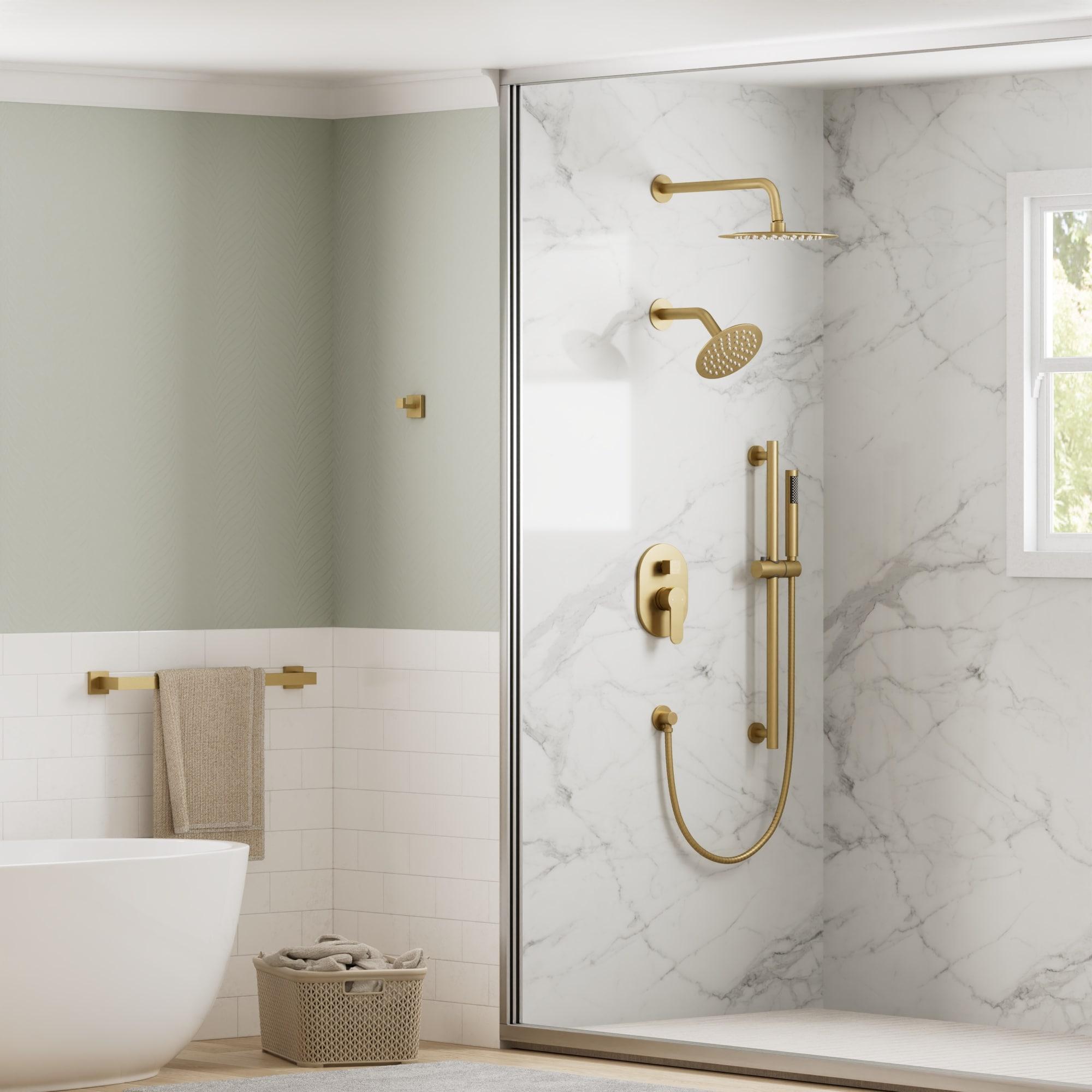 GRANDJOY Complete Shower System, 10" and 6" Dual Wall Mount Rain Shower Faucets with Handheld Shower Spray, High Pressure in Brushed Gold