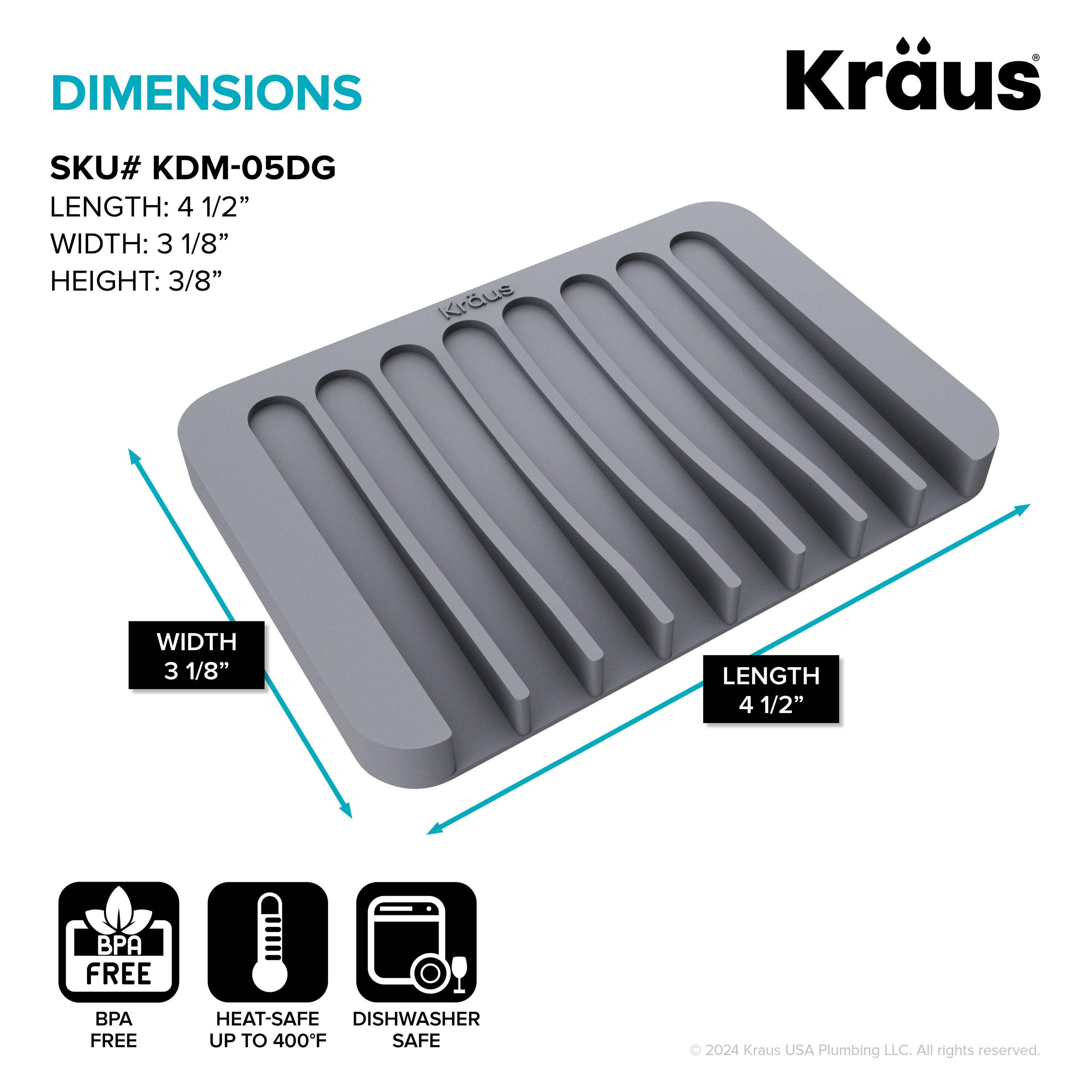 KRAUS Multipurpose Self-Draining Silicone Soap Dish/Sponge Holder for Bathroom or Kitchen Counter in Dark Grey, KDM-05DG