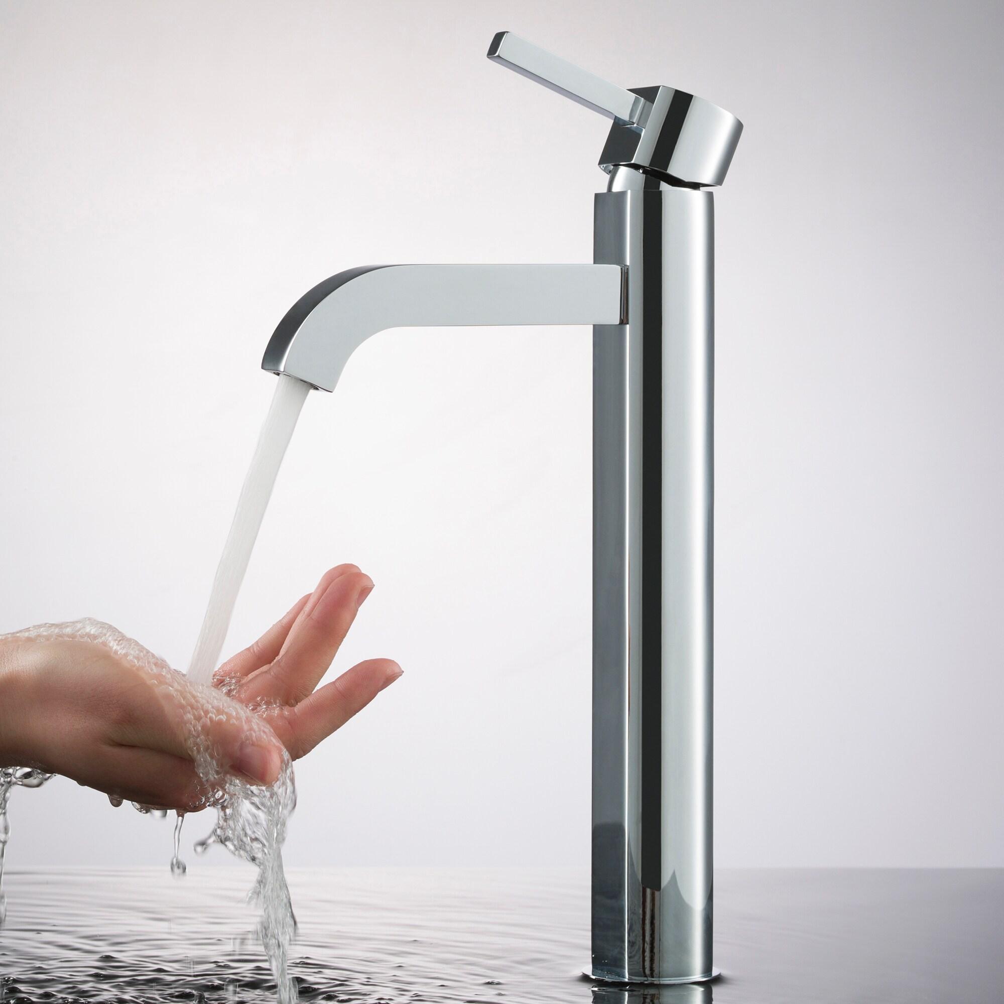 Kraus Ramus Vessel Mixer Single-Handle Bathroom Faucet with Matching Pop-Up Drain