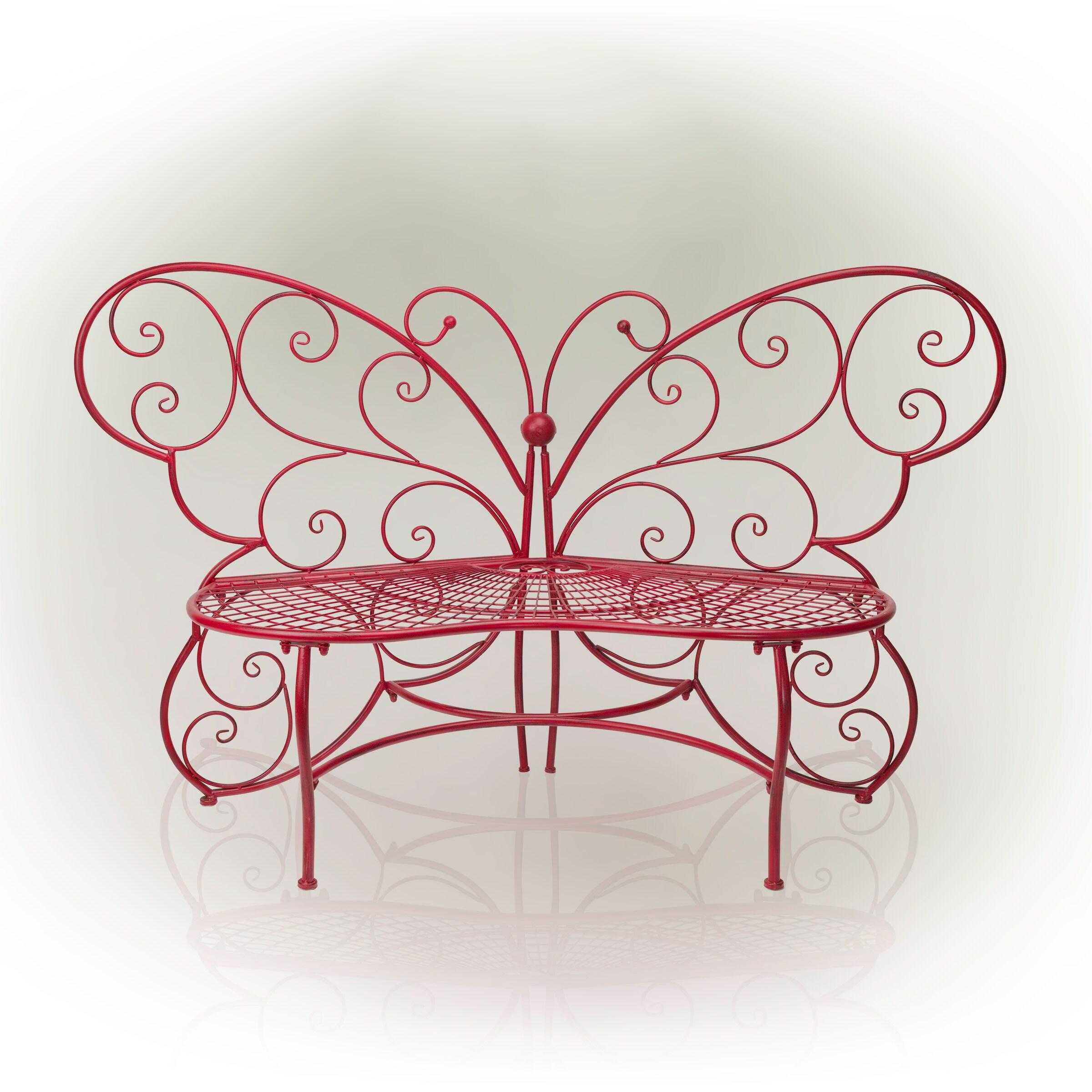 Butterfly Metal Bench Red - Alpine Corporation: Durable Garden Seating, Weather-Resistant Iron Construction