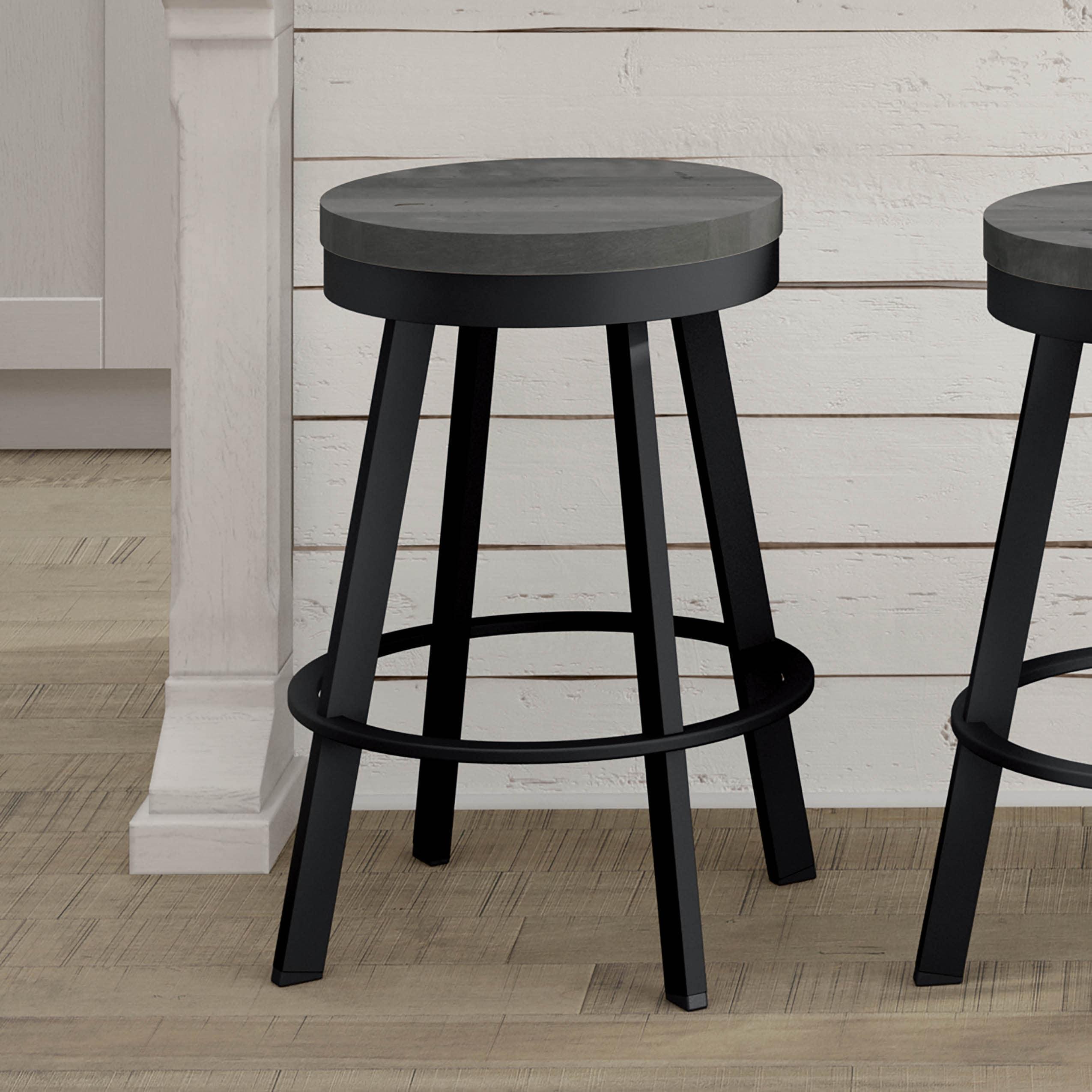 Amisco Warner 30 In. Swivel Bar Stool - Grey Distressed Wood / Black Metal