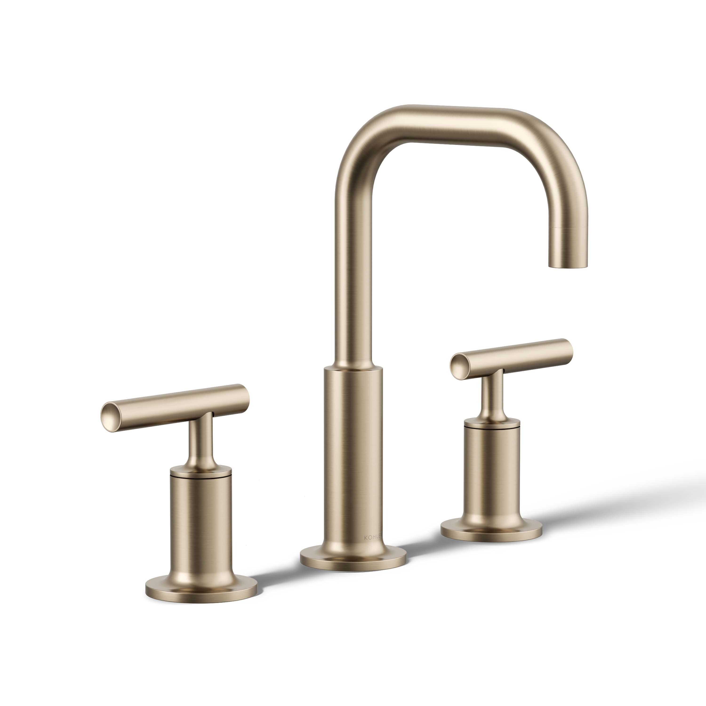 Purist® Widespread Faucet with Drain Assembly Low Lever Handles and Low Gooseneck Spout