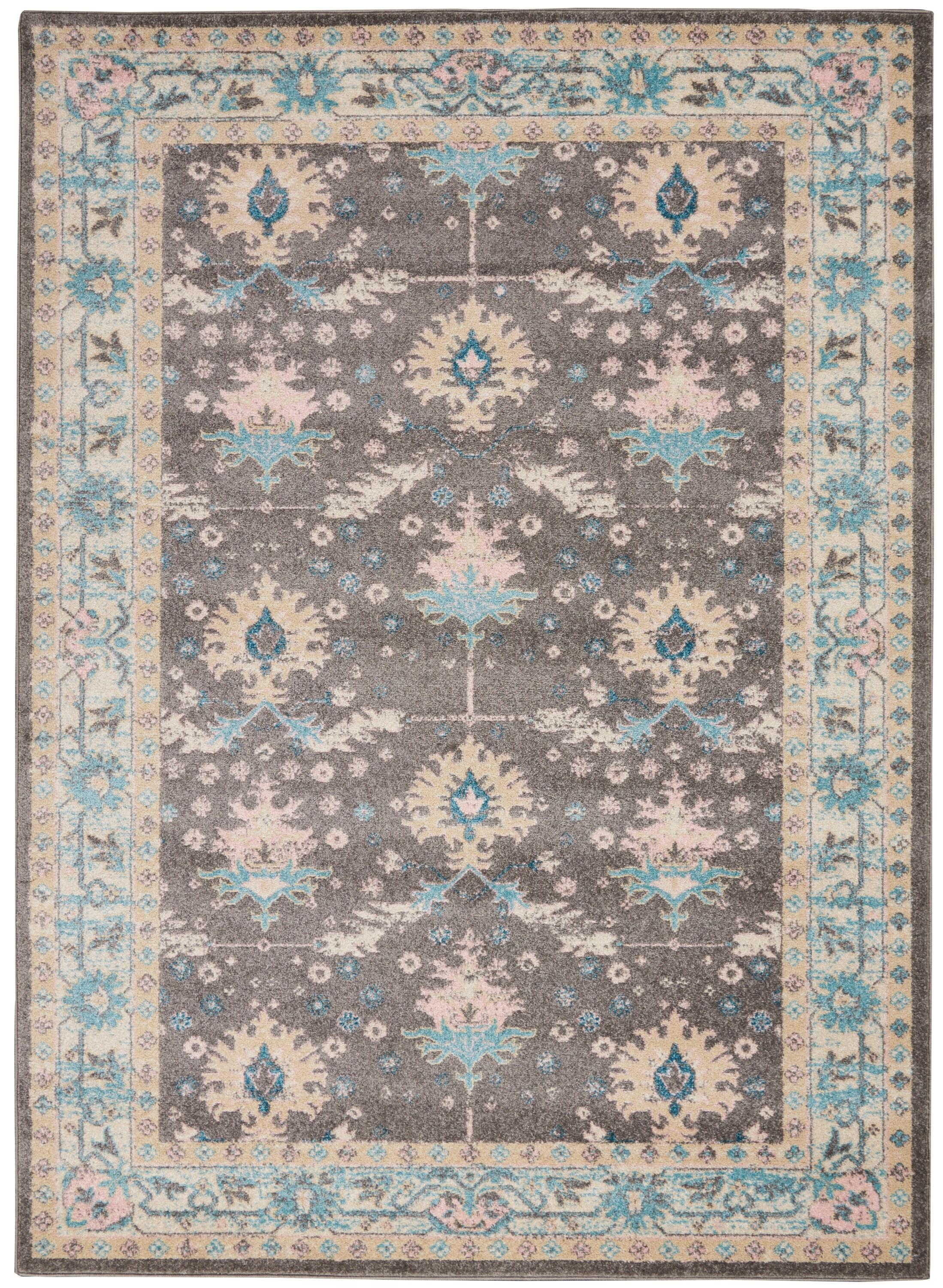 Nourison Tranquil 5'3" X 7'3" (5' x 7') Grey/Pink Area Rug Traditional Persian Bordered by Nourison