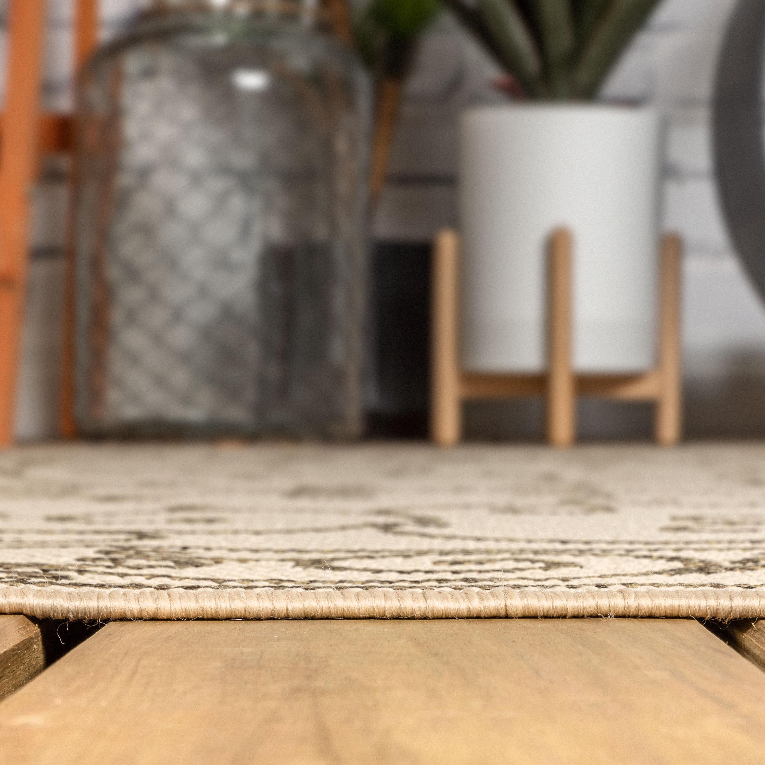 8'x10' Charleston Vintage Filigree Textured Weave Indoor/Outdoor Area Rug, Beige/Brown - JONATHAN Y