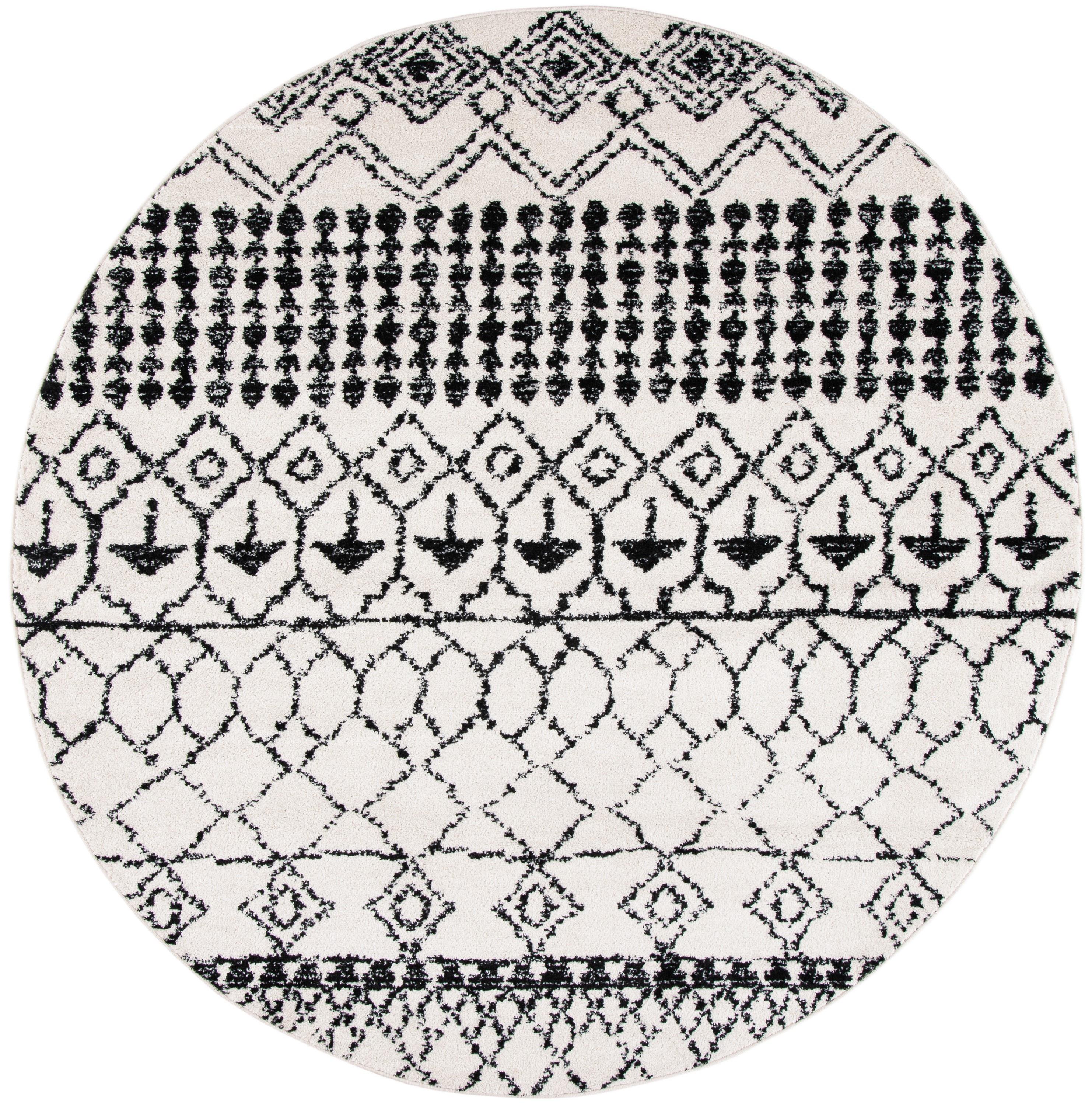 Tulum TUL229 Power Loomed Area Rug - Ivory/Black - 3' round - Safavieh.