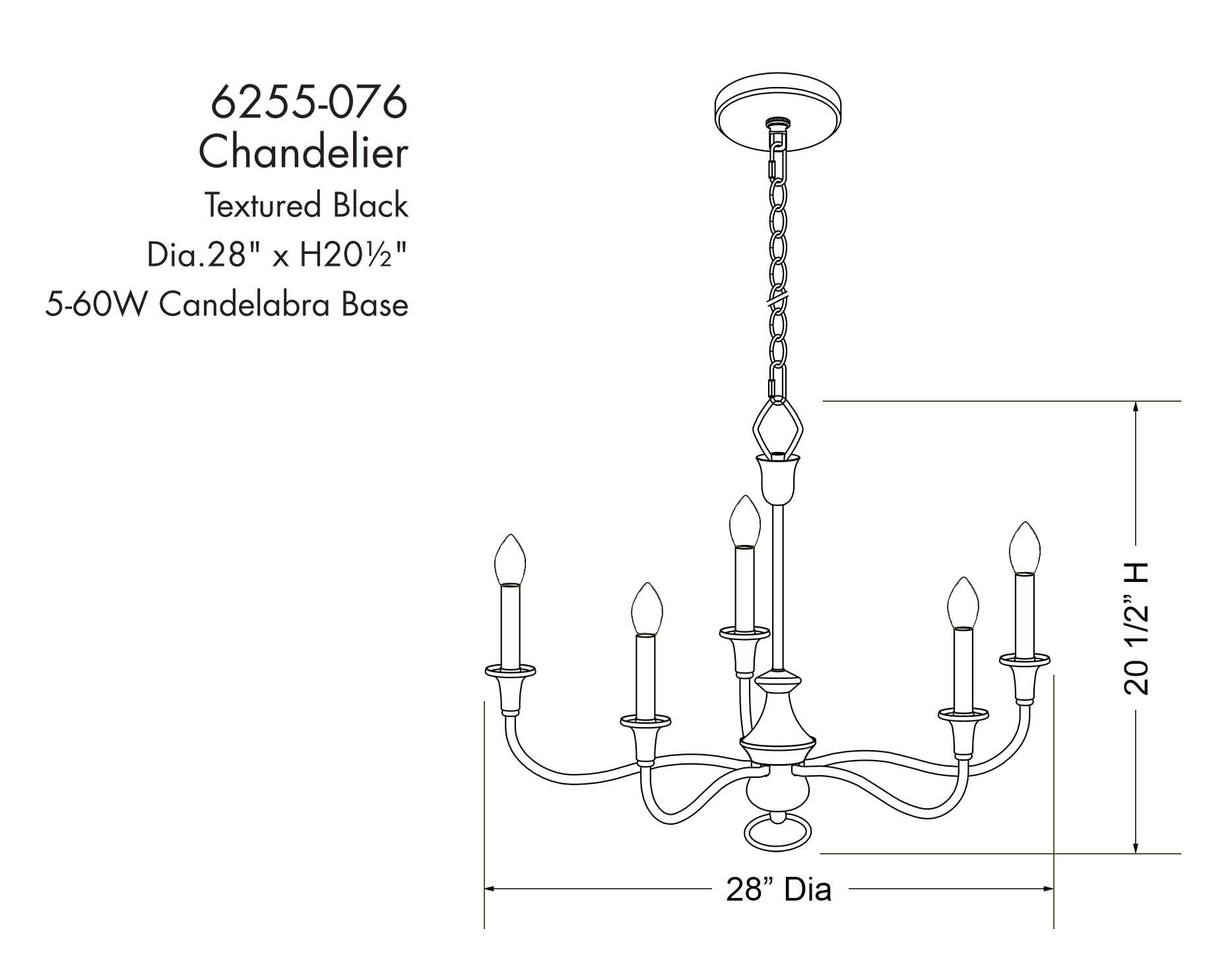 Halifax Textured Black 5-Light Candelabra Chandelier