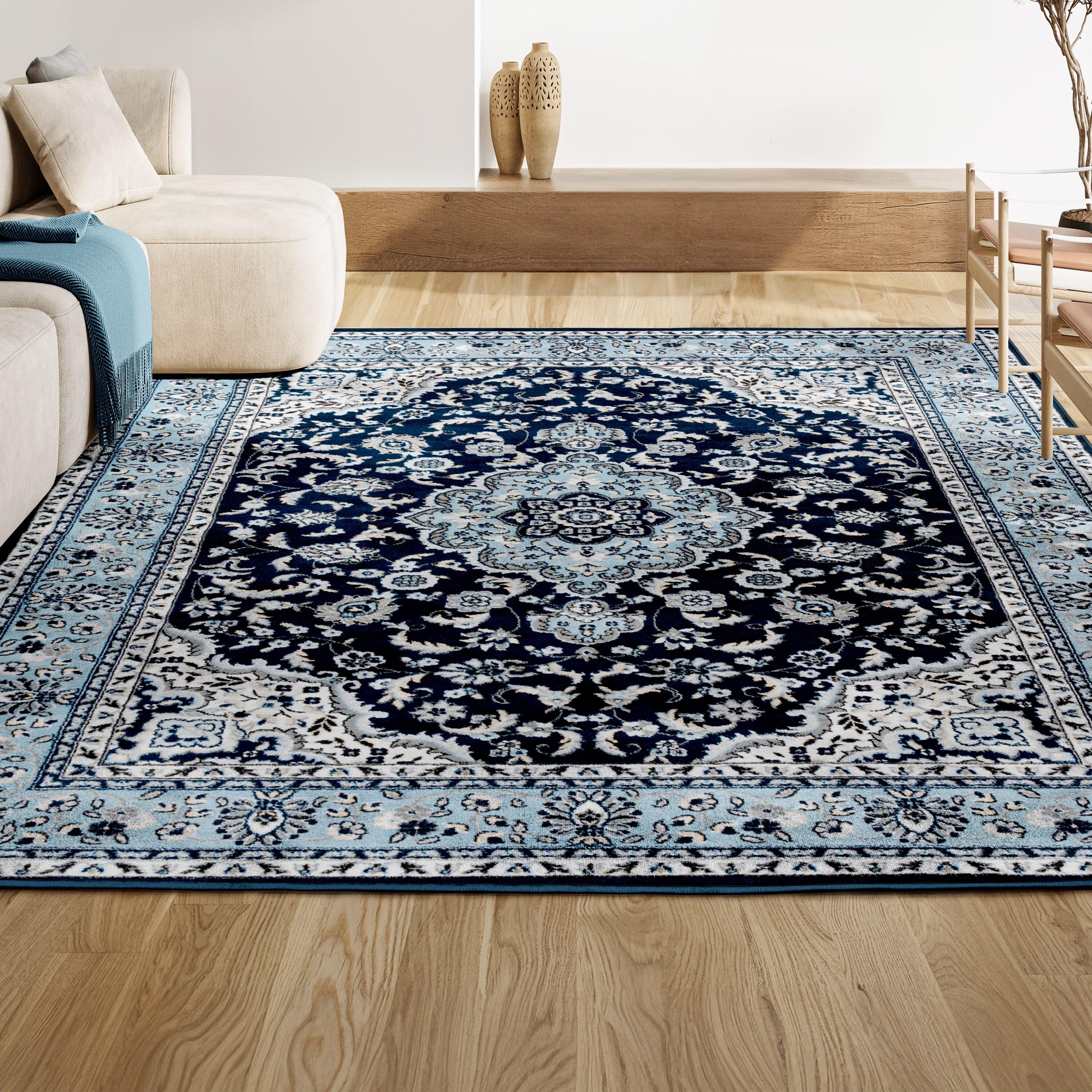 3'x 5' Palmette Modern Persian Floral Area Rug, Navy/Blue - JONATHAN Y
