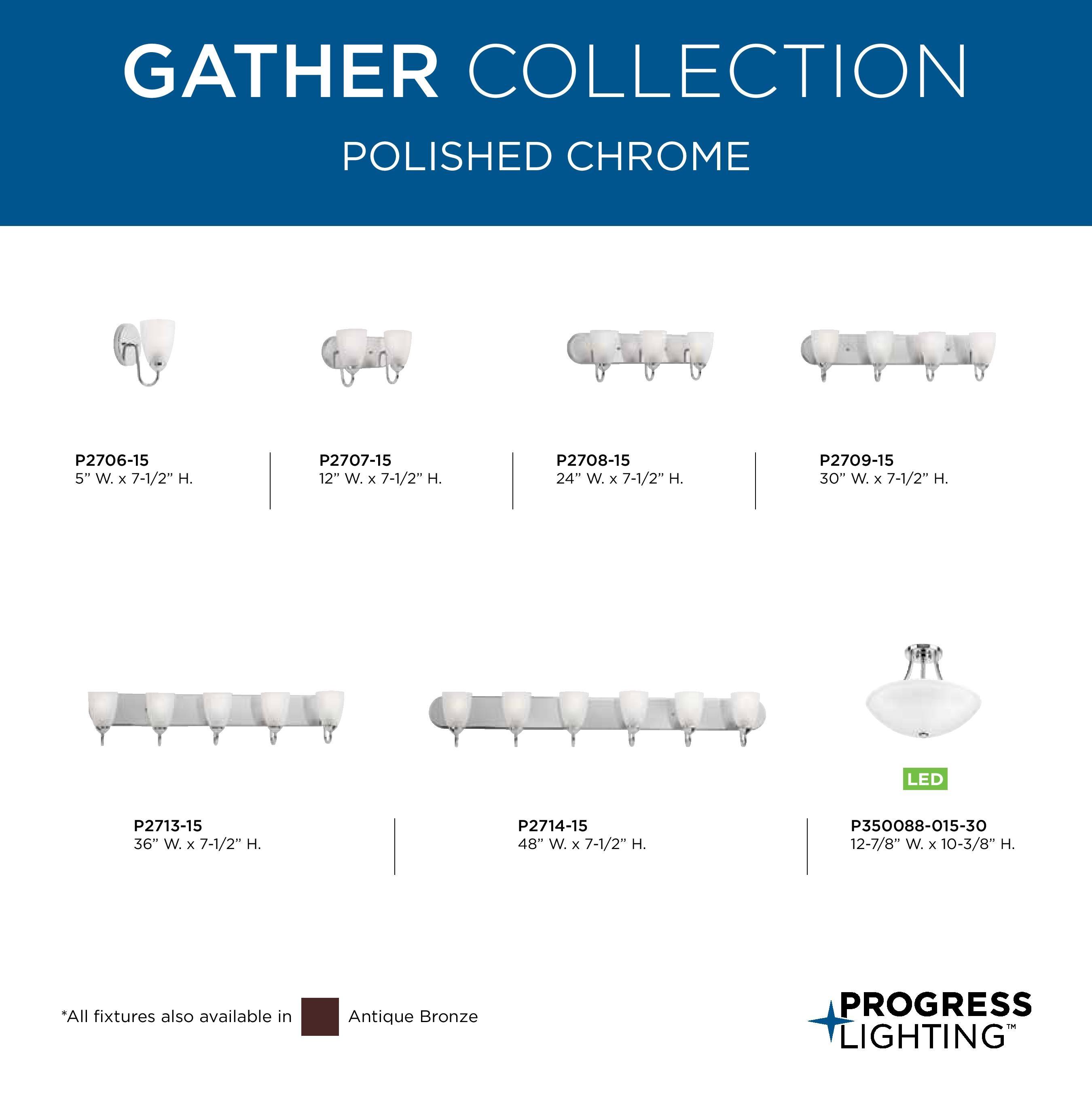Progress Lighting Gather Collection 2-Light Bath Bracket, Polished Chrome, Etched Glass Shades