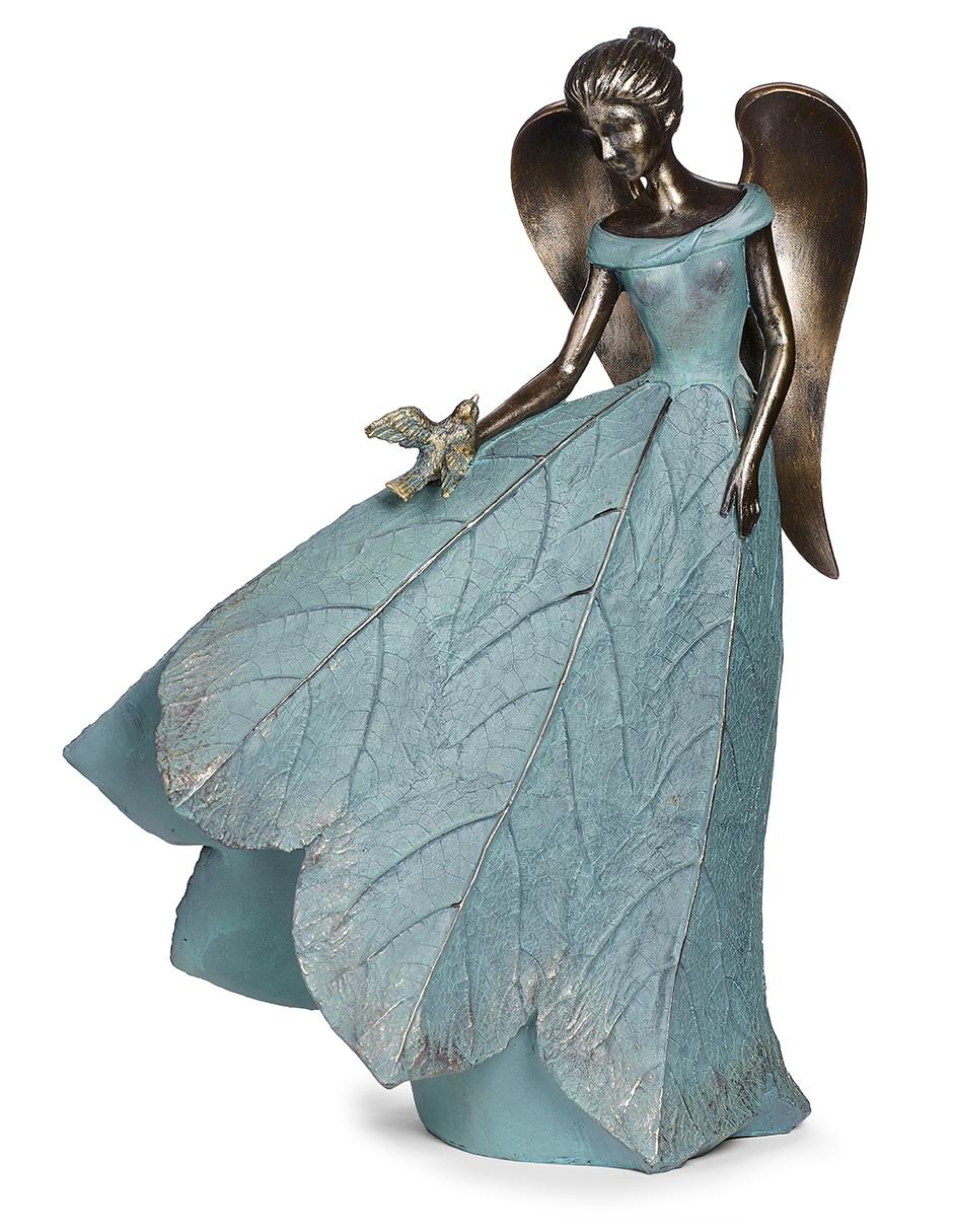 Roman 19.75" Angel and Bird Statue Outdoor Garden Statue Bronze