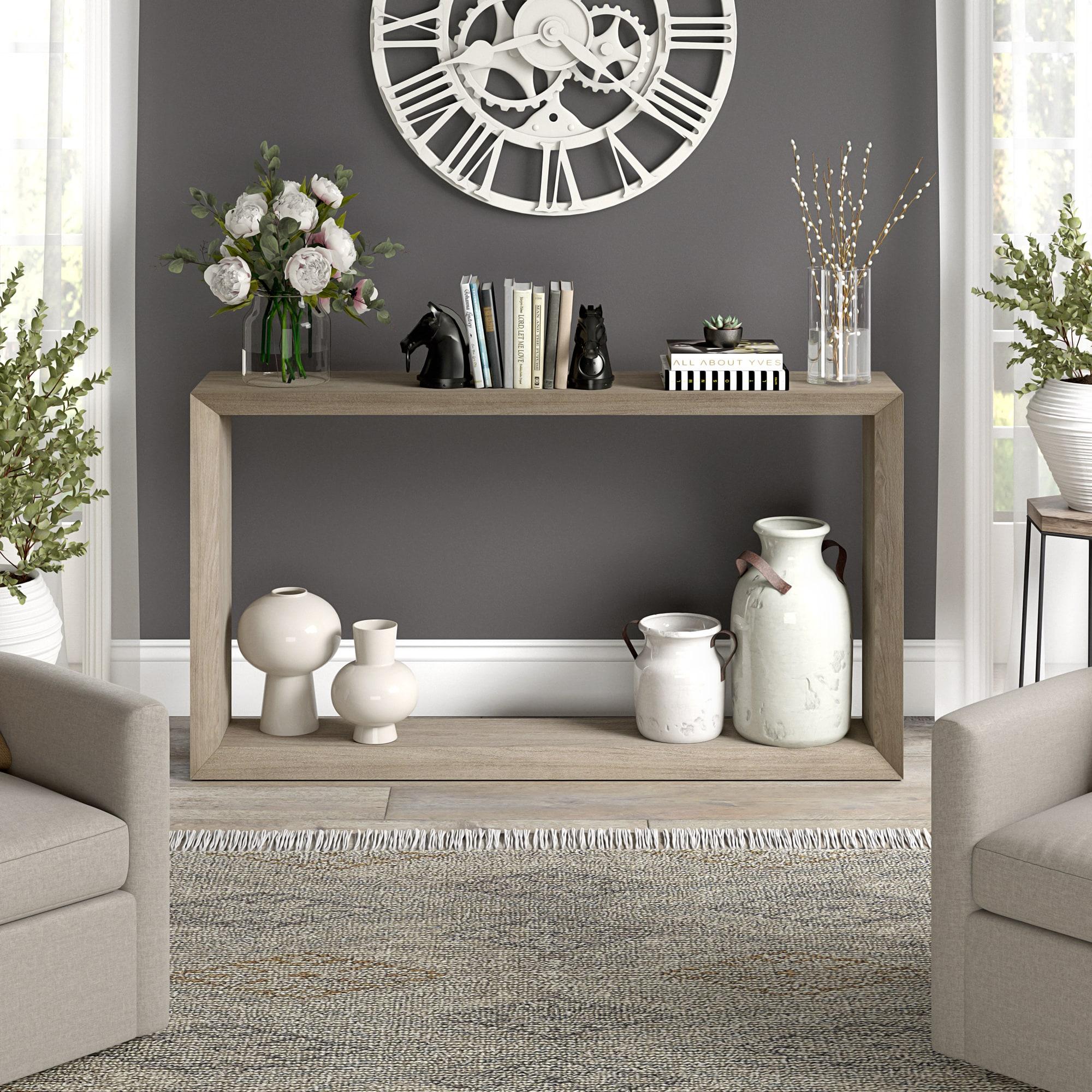 Evelyn&Zoe Osmond 55" Wide Rectangular Console Table, Antiqued Gray Oak
