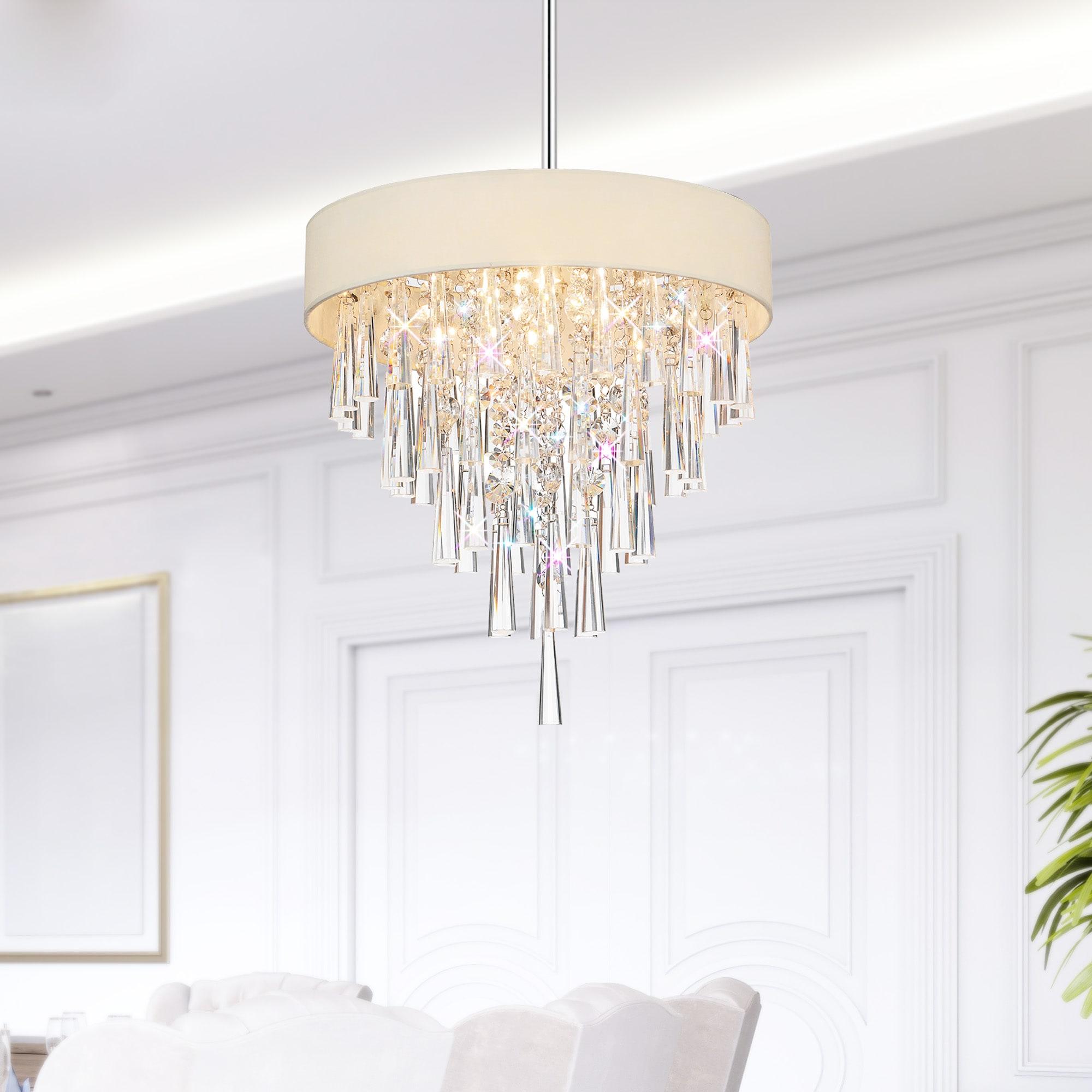 Chrome Mini Drum Shade Chandelier with Clear Glass Drops