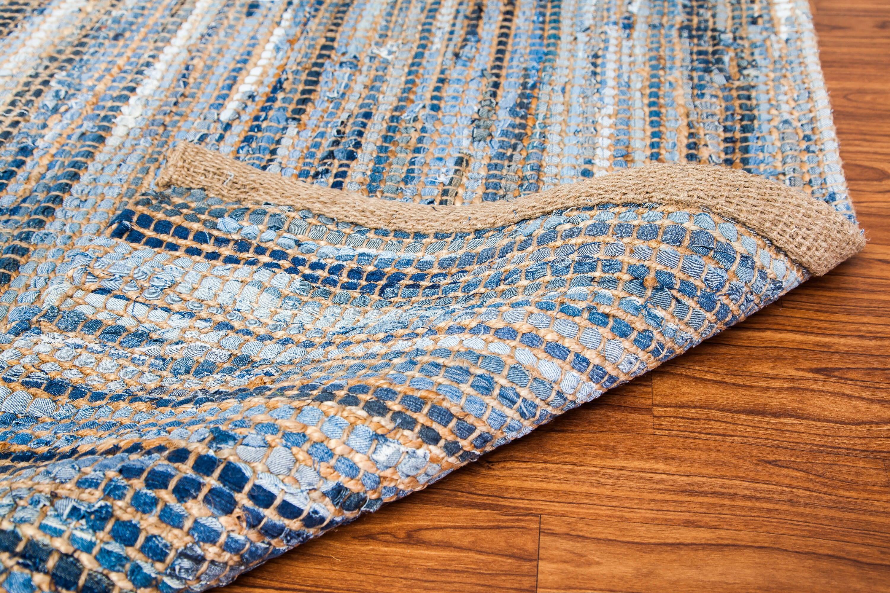 Anji Mountain AMB1032-0268 2 ft. 6 in. x 8 ft. American Graffiti Denim & Jute Runner Rug - Tan, Gold & Blue