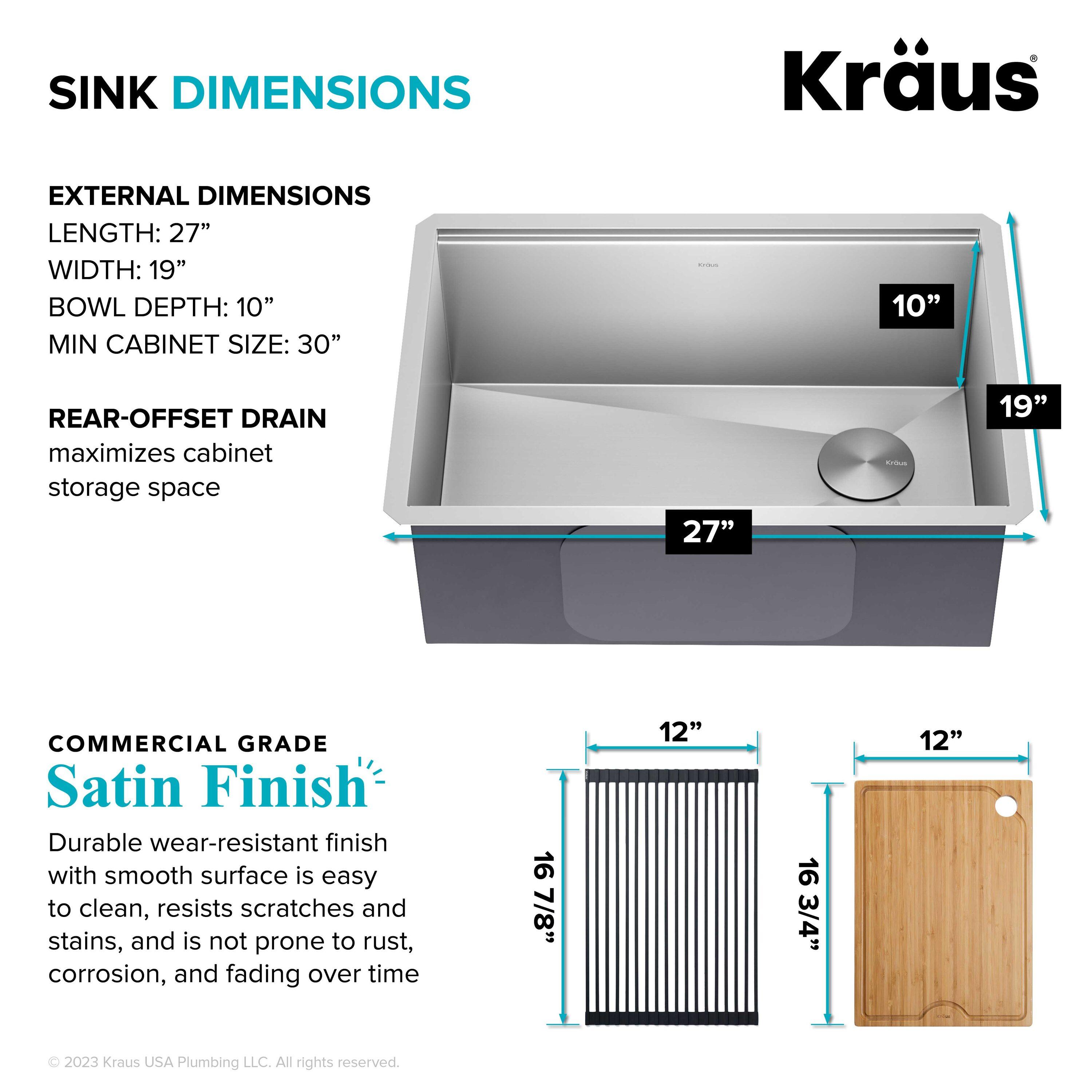 KRAUS Kore™ Workstation 27-inch L Undermount 16 Gauge Single Bowl Stainless Steel Kitchen Sink with Accessories