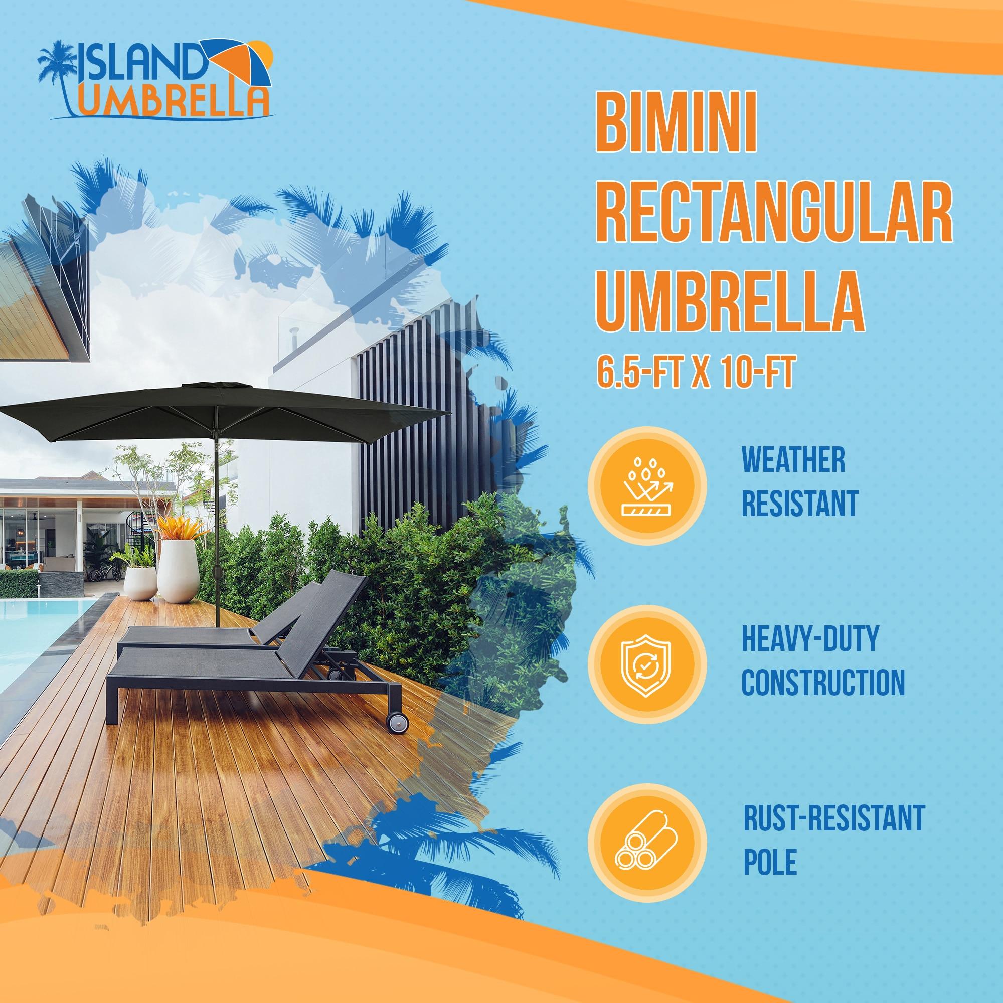Island Umbrella 10' x 6.5' Rectangular Bimini Market Patio Umbrella Black: Weather-Resistant, Steel Frame, Crank Handle