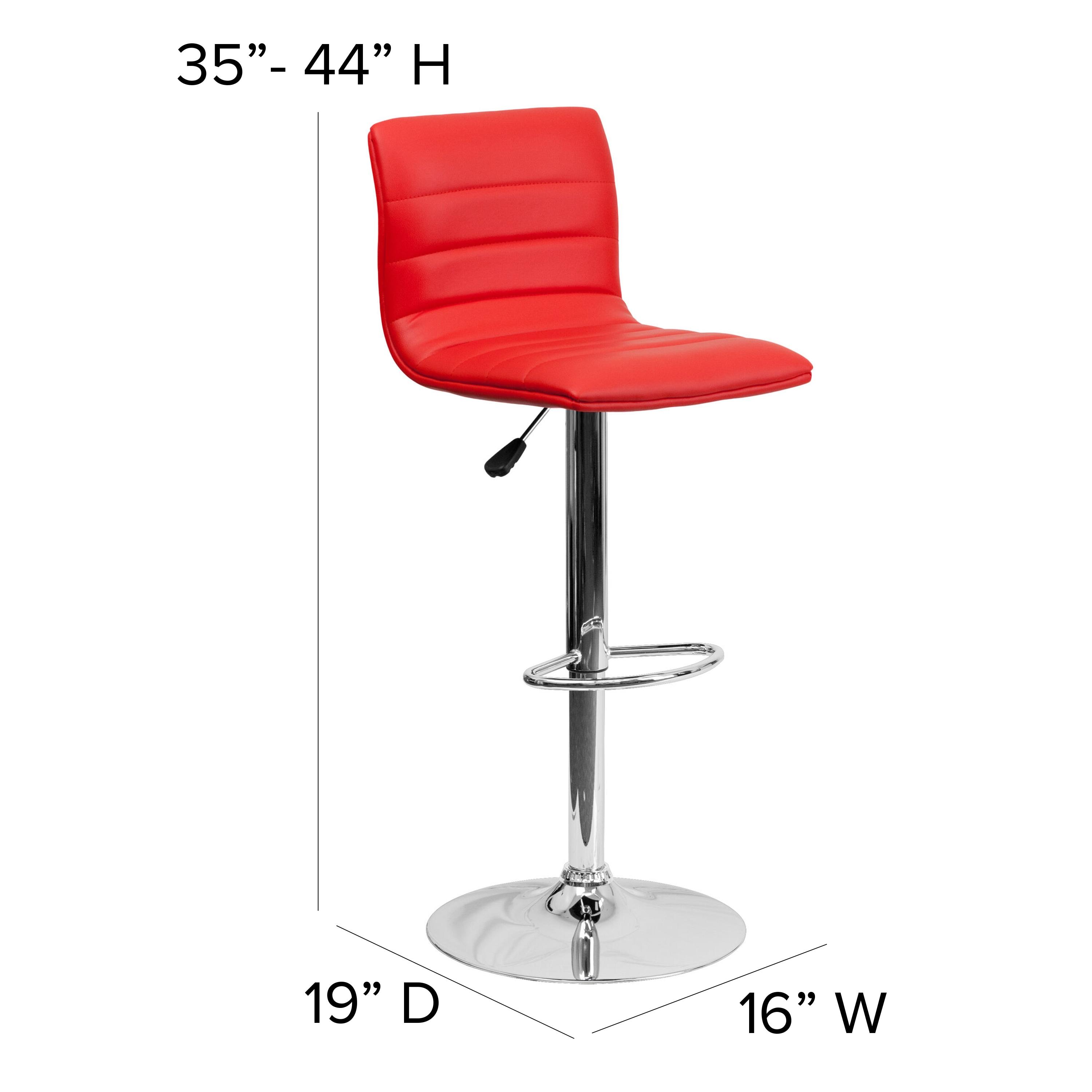 Flash Furniture Modern Red Vinyl Adjustable Bar Stool with Back, Counter Height Swivel Stool with Chrome Pedestal Base