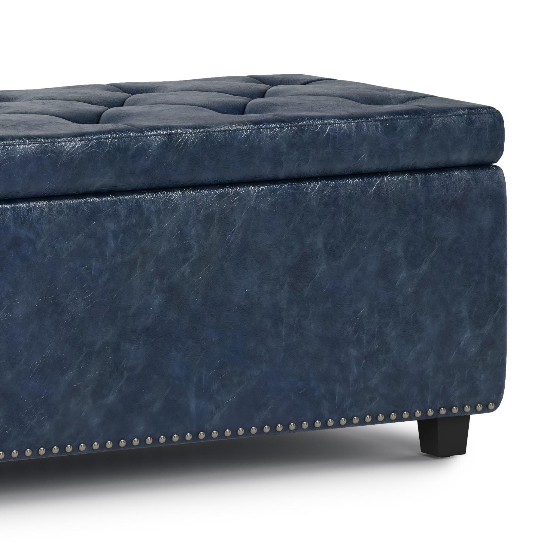 Simpli Home Hamilton 48"W Upholstered Storage Ottoman Bench with Lift-Top Lid, Tufted Design, and Nailhead Trim