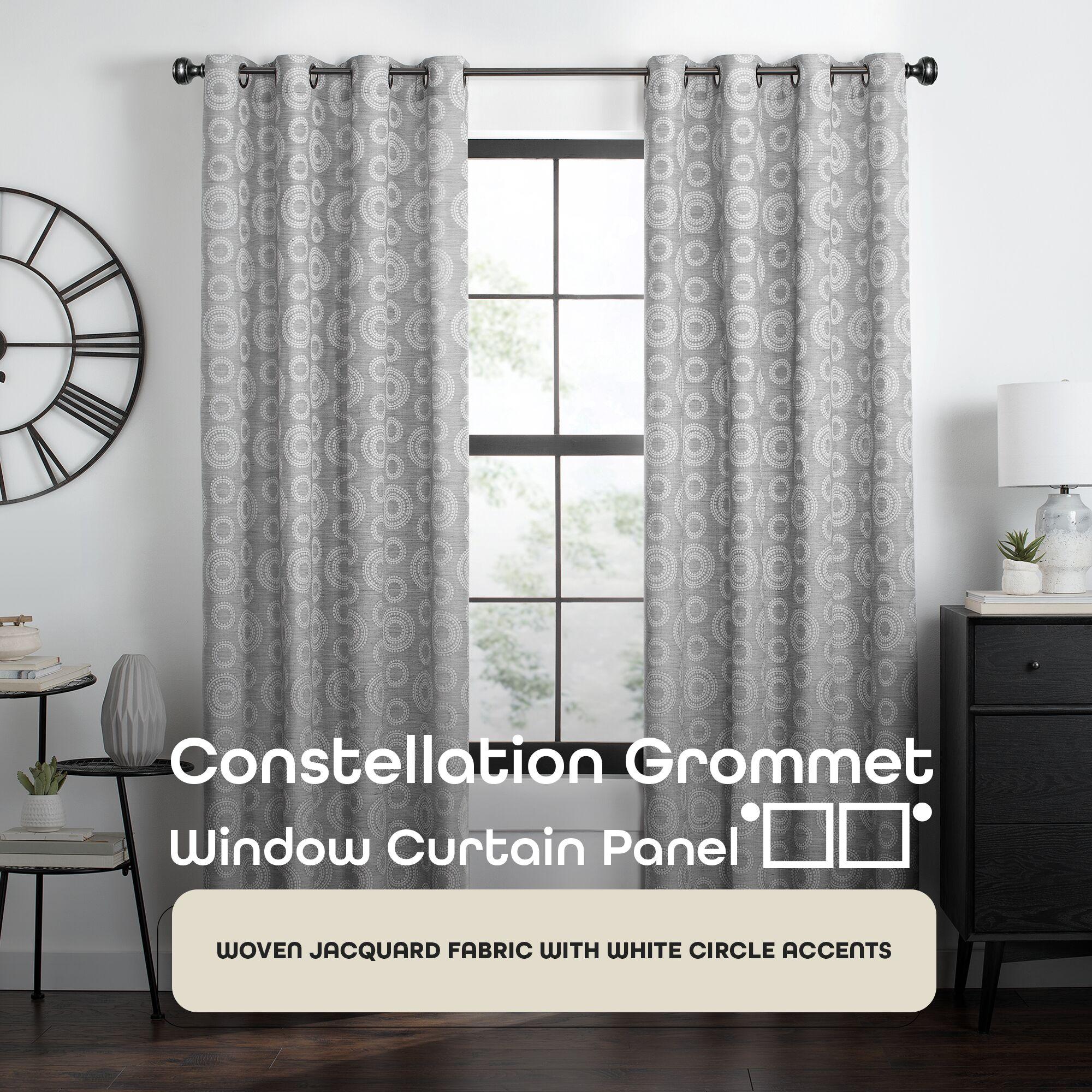Achim Constellation Jacquard Circles Grommet Light Filtering Curtain Panel, Grey, 52" x 84"