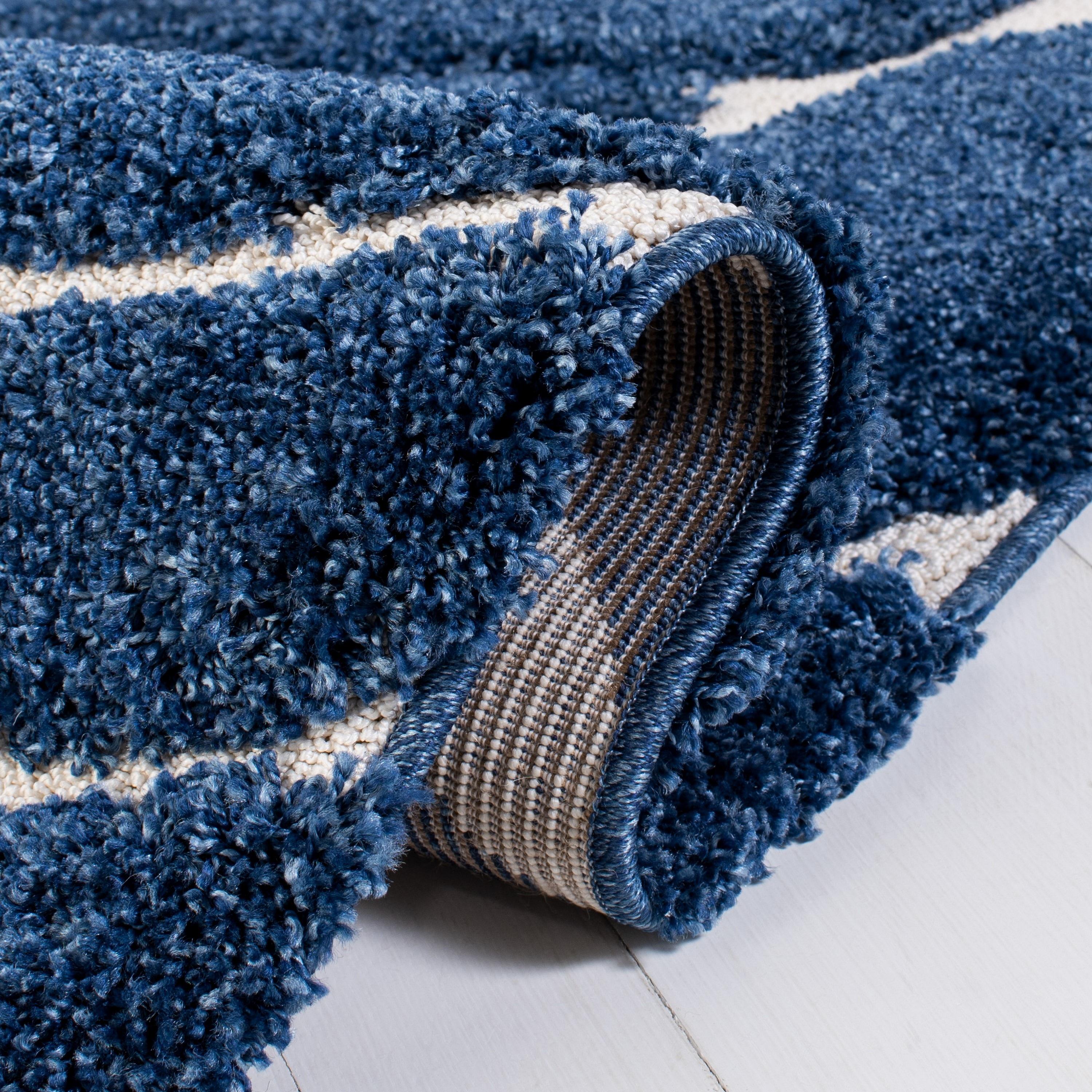 Florida Shag SG471 Power Loomed Indoor Area Rug - Navy/Ivory - 9'x12' - Safavieh