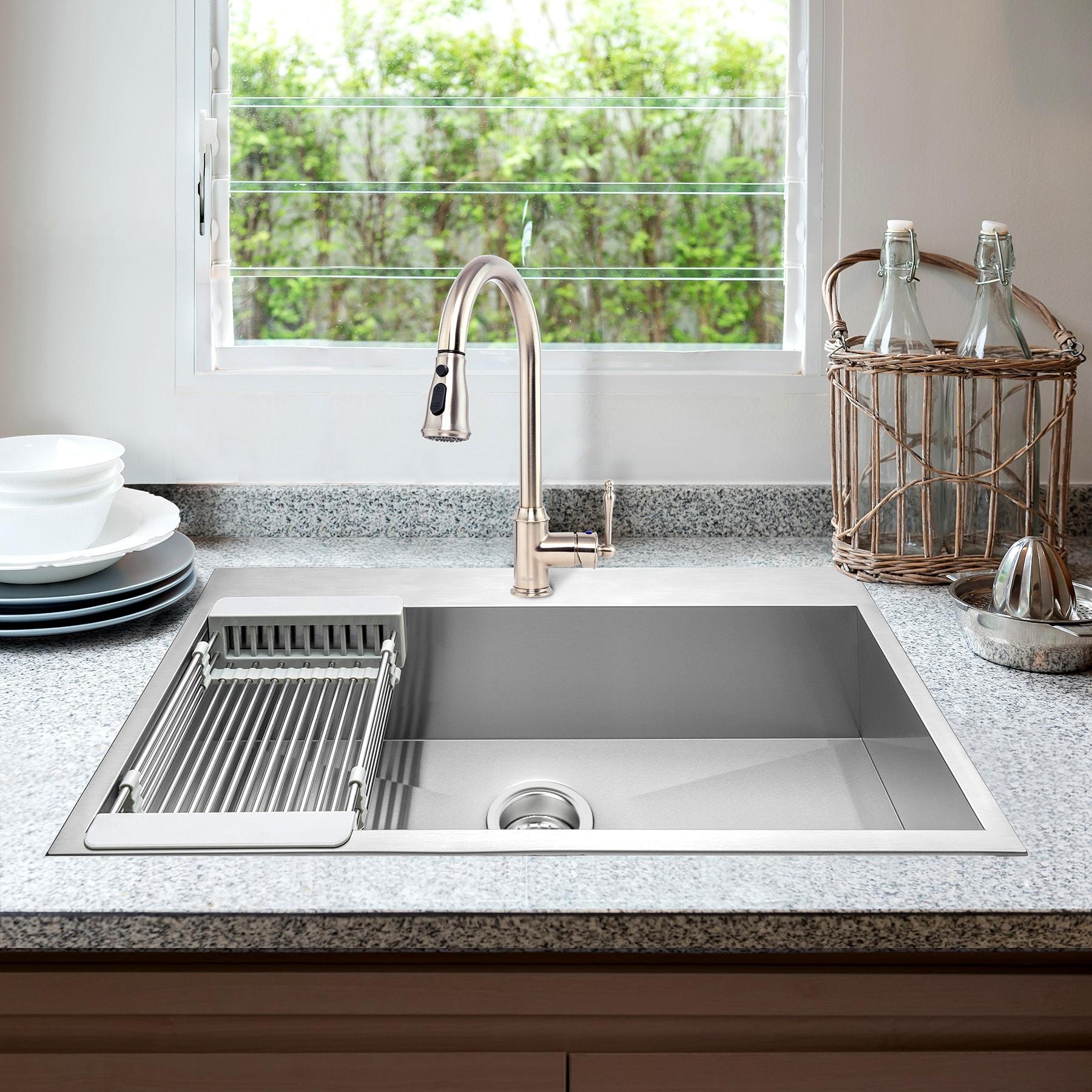 Drop-In 32-in x 18-in Brushed Stainless Steel Single Bowl 1-Hole Kitchen Sink All-in-one Kit