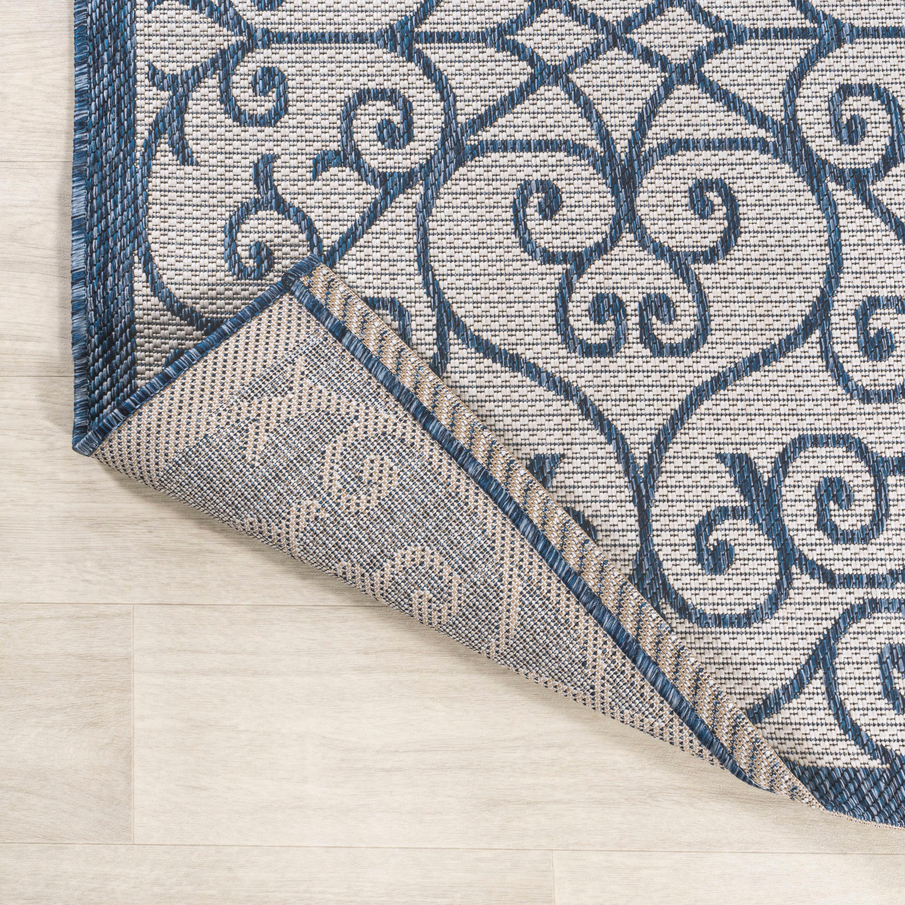 4' x 6' Madrid Vintage Filigree Textured Weave Indoor/Outdoor Area Rug, Blue/Cream - JONATHAN Y