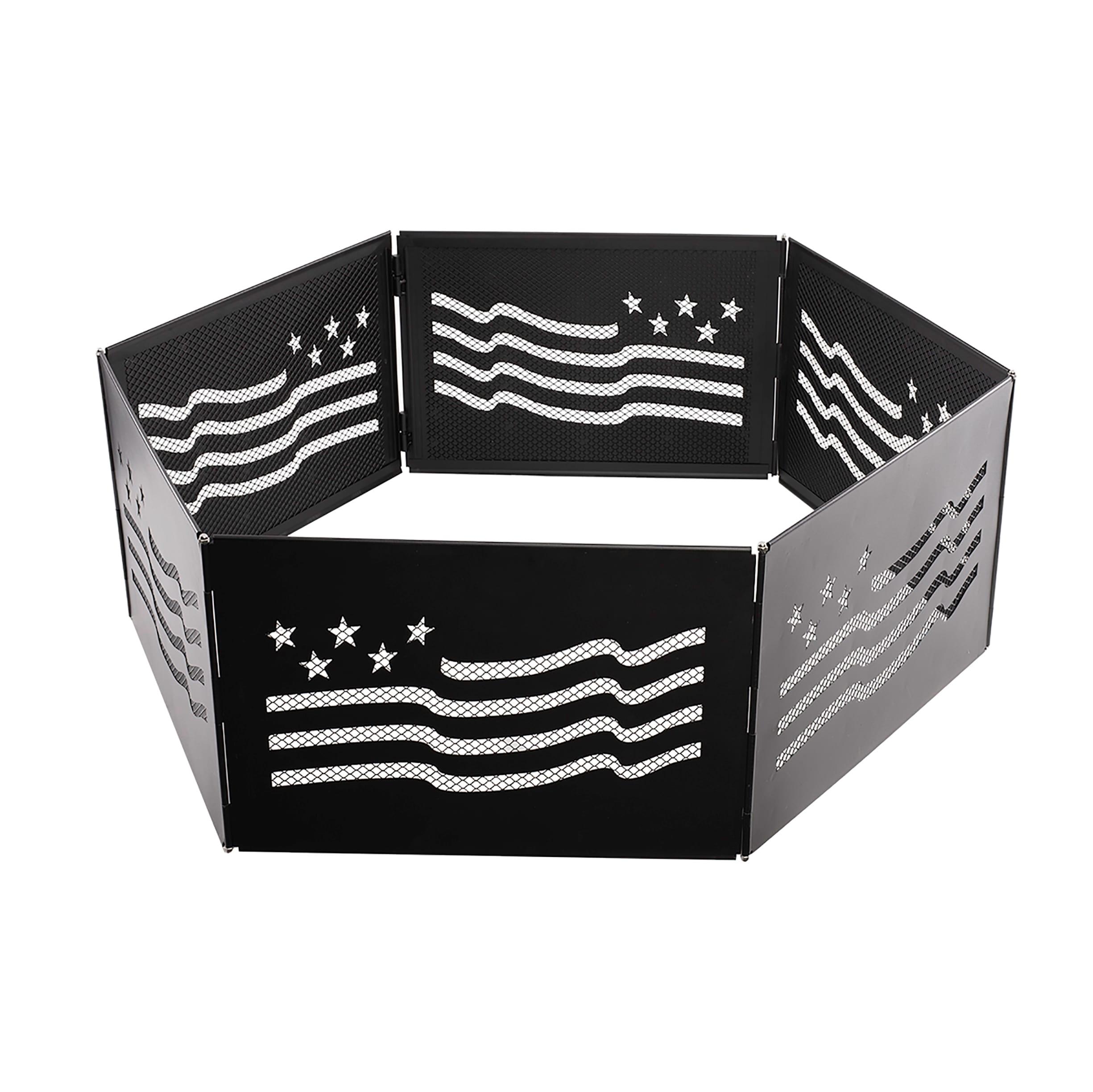 Blue Sky Outdoor Living 36" x 12" Zion Portable Folding Fire Ring, Stars and Stripes, Black