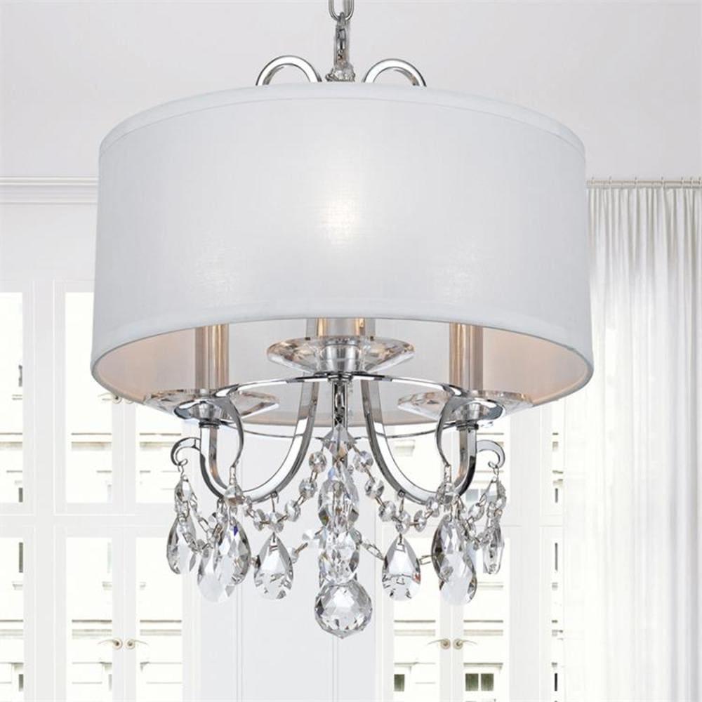 Mini Chrome Finish 3-Light Chandelier with Spectra Crystals and Silk Shade