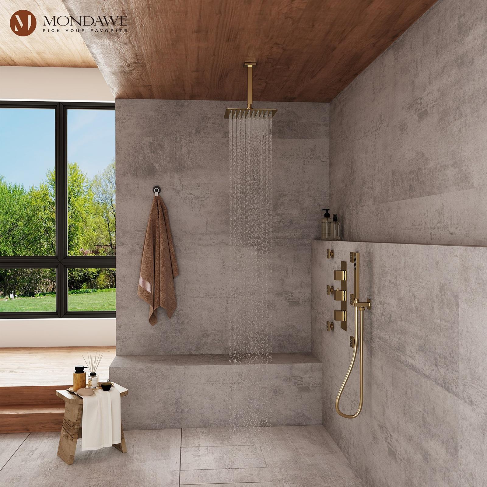 mondawe WF6310-12BG Herathena 3 Functions Ceiling Mounted Luxury Shower System with 6 Body Jets (Rough-in Valve Included)