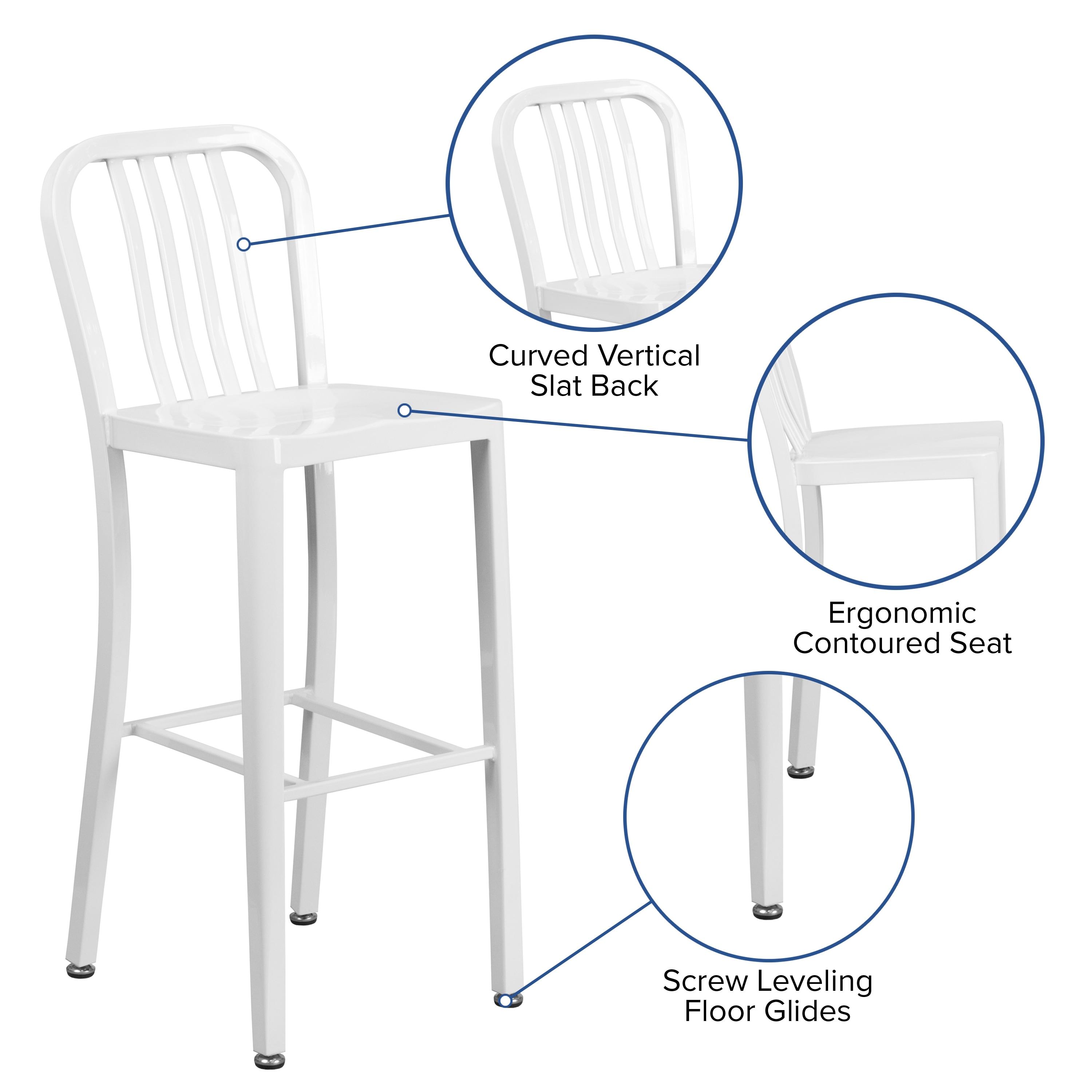 Flash Furniture Commercial Grade 30" High White Metal Indoor-Outdoor Barstool with Vertical Slat Back