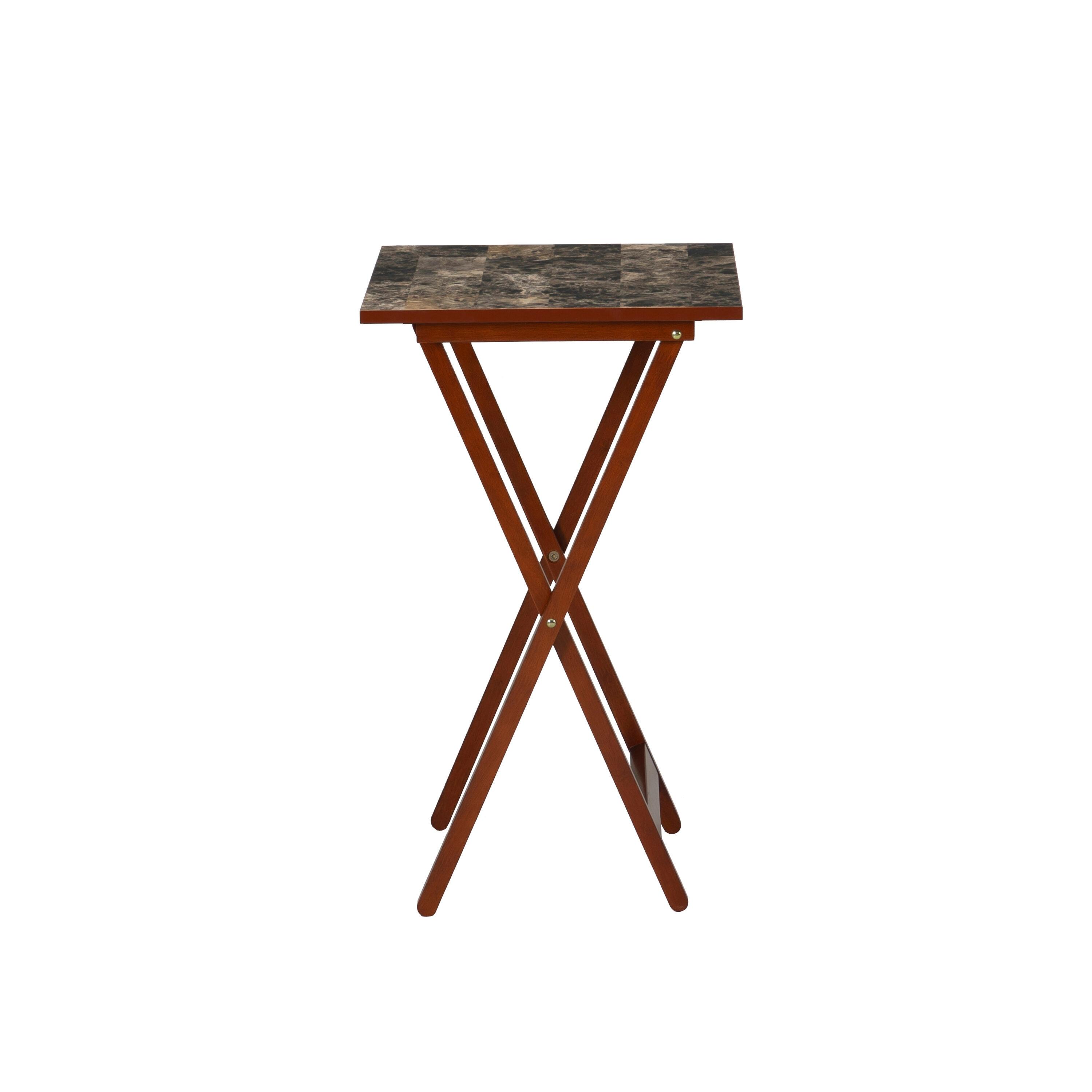 LeCeleBee Home Decor Tray Table Set, Faux Marble, Brown