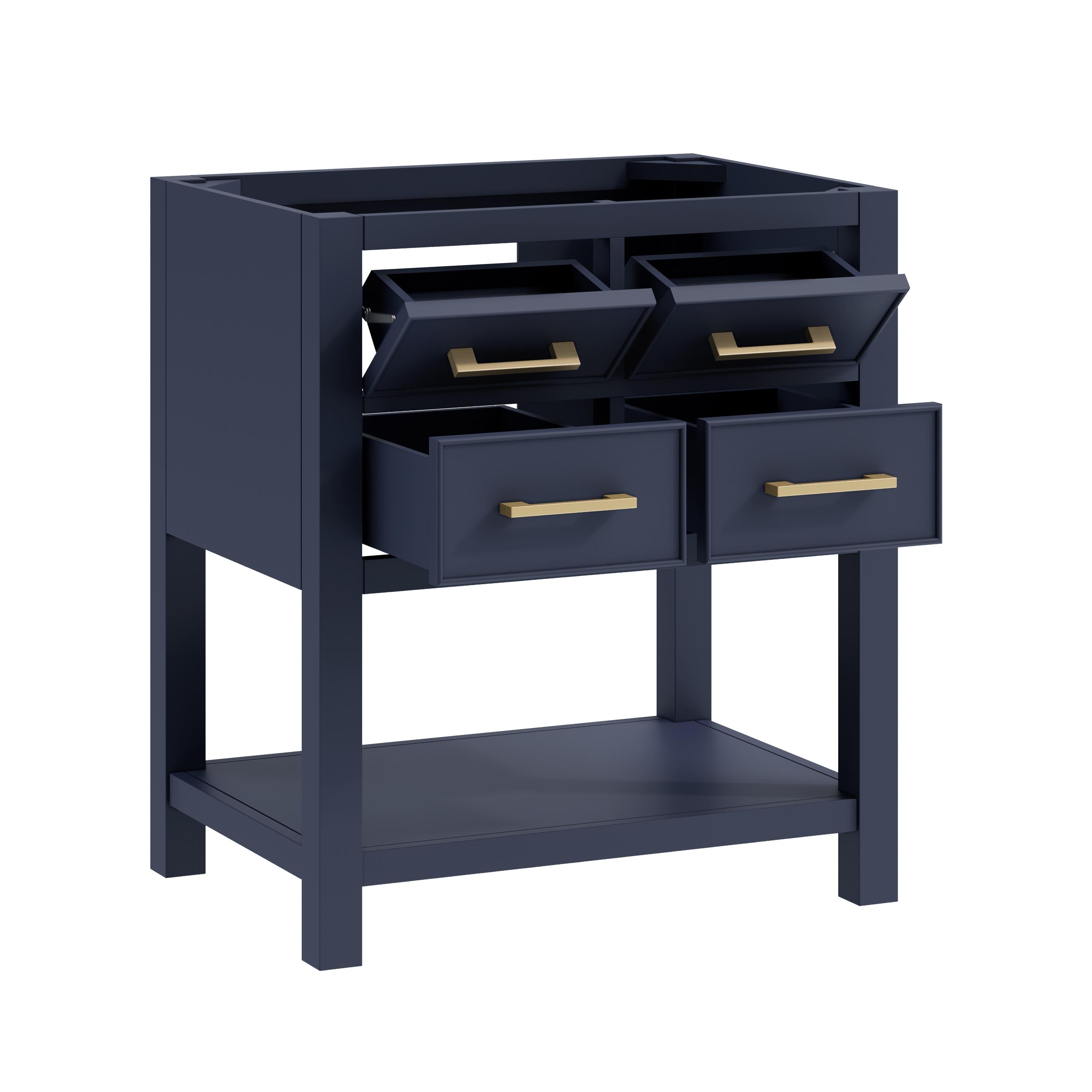 Navy Blue and Gold 31'' Single Bathroom Vanity with Engineered Marble Top