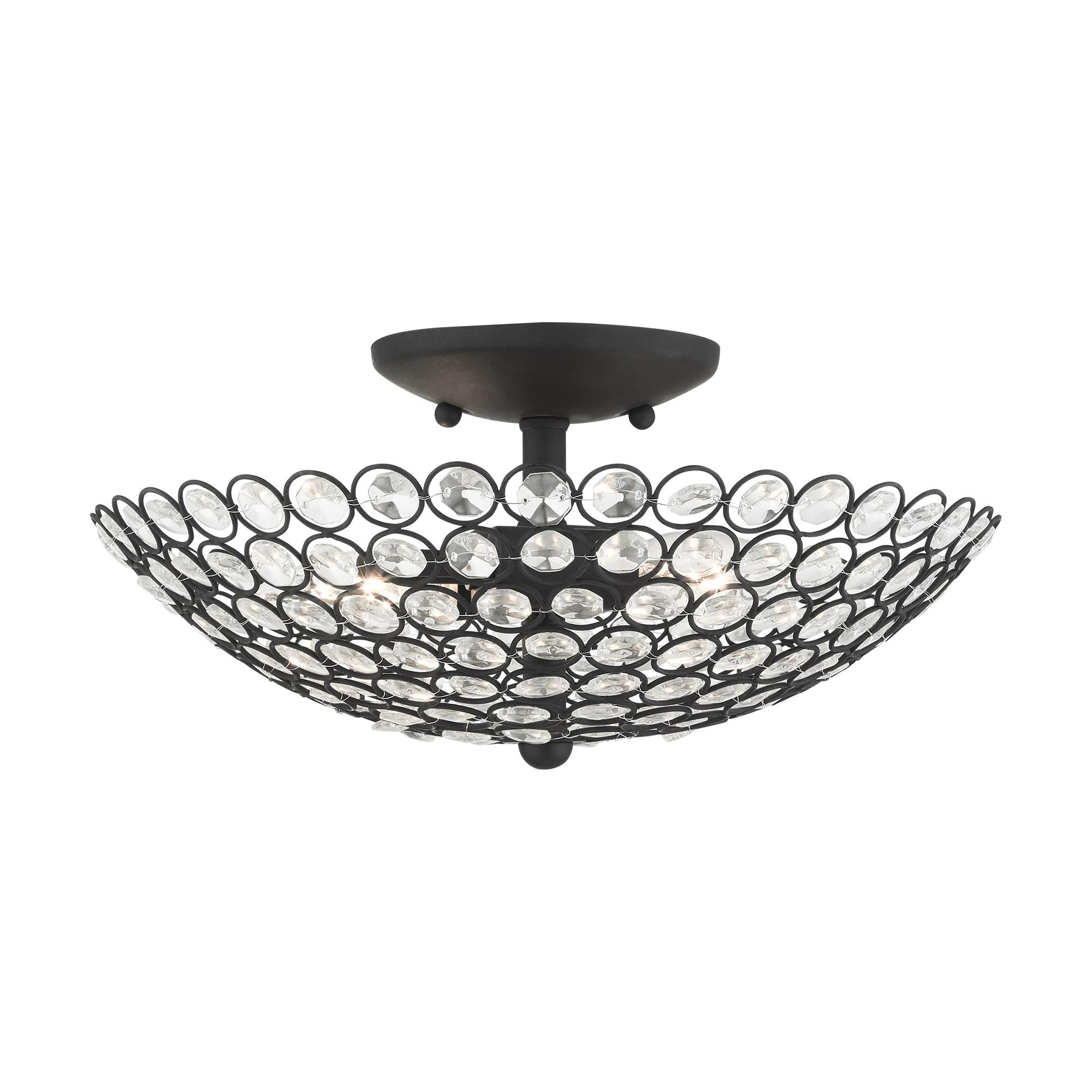 Cassandra Modern Black Crystal Bowl 2-Light Indoor/Outdoor Semi-Flush Mount