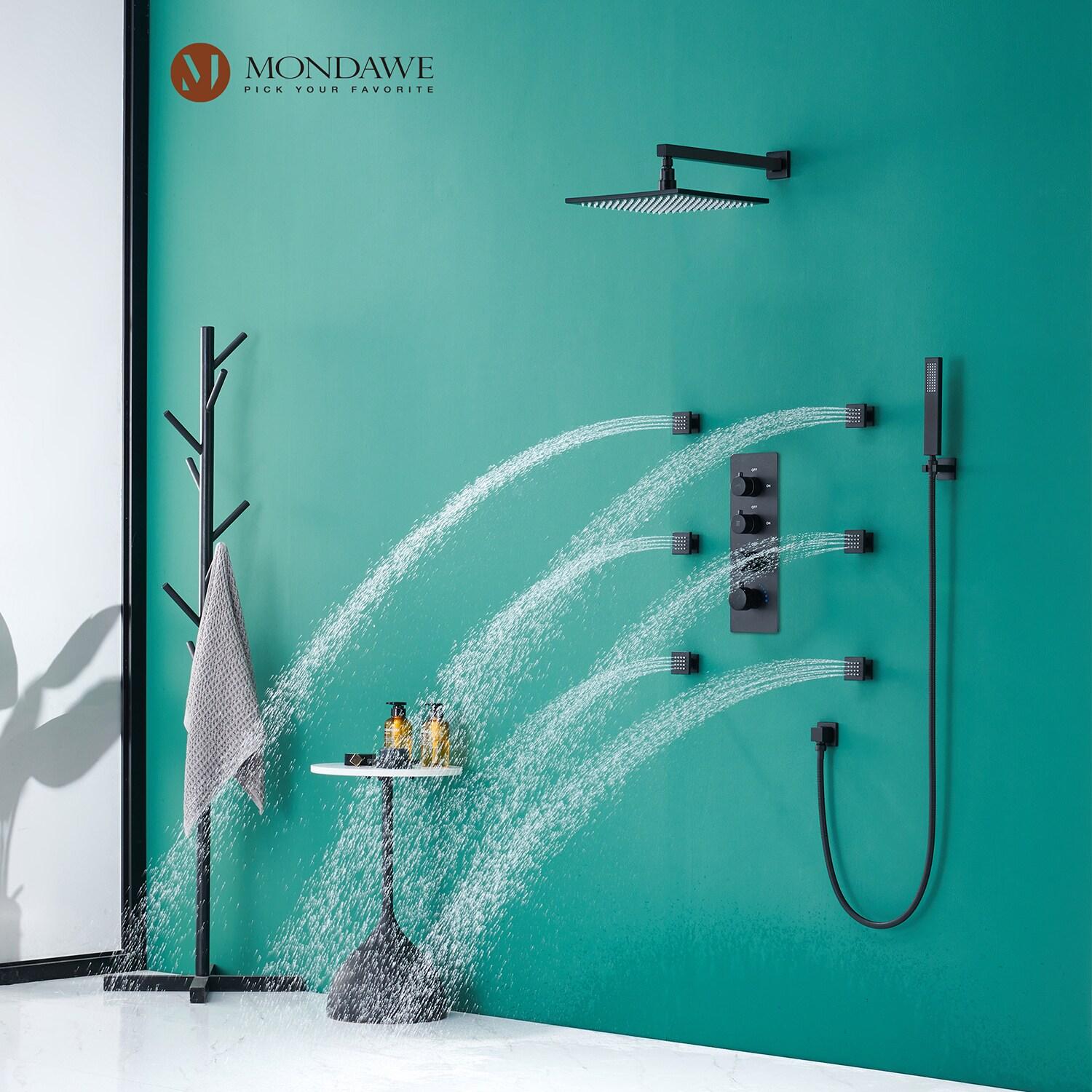 Rainfall Symphony 12inch 3-Function Dual Shower Head Thermostatic Shower System with 3 Sprays Handheld