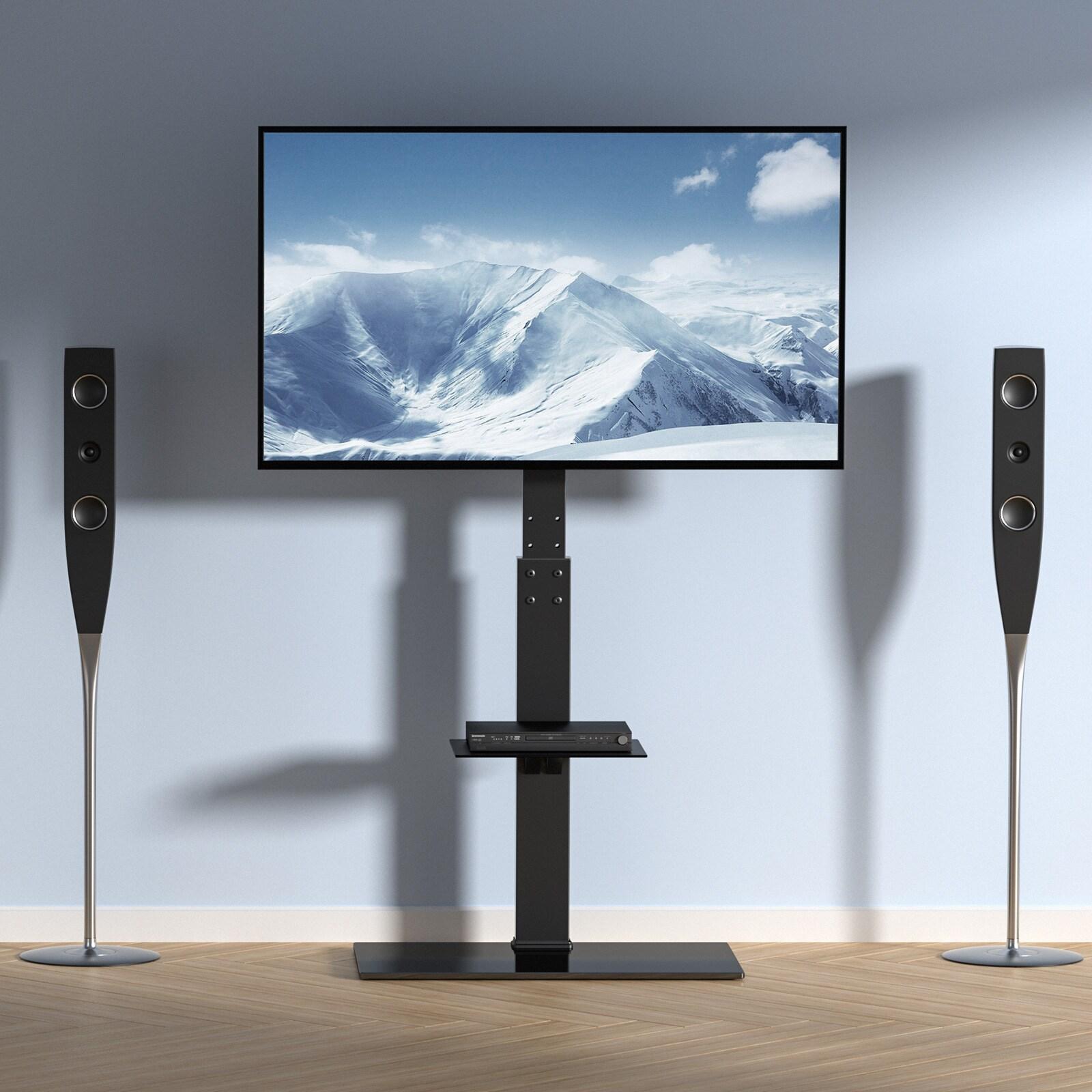TV Mount Stand, Swivel Tall TV Stand for 32 - 85 in. TVs Height Adjustable with Tempered Glass Base for Bedroom, Study