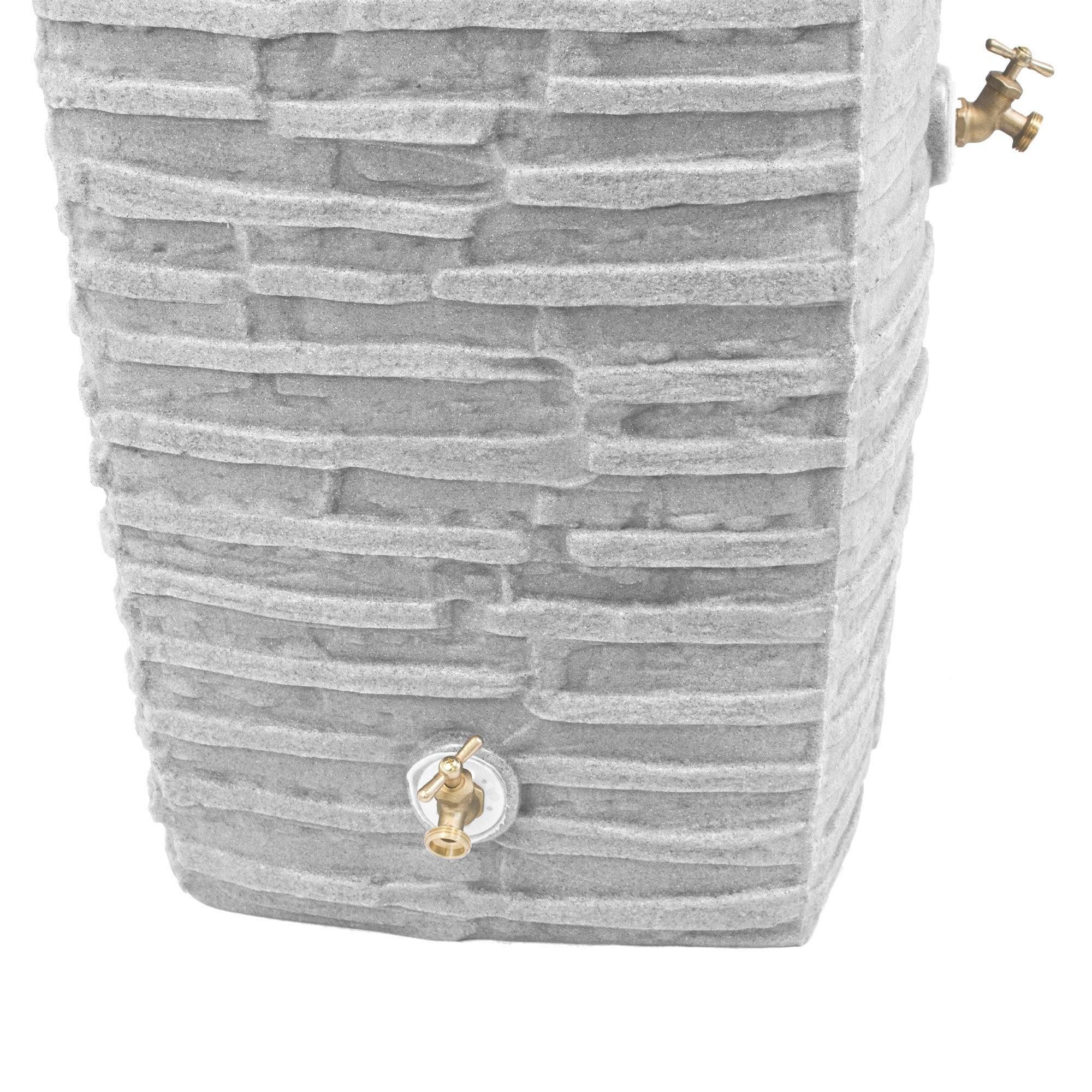 Good Ideas Impressions Riverwalk 50 Gallon Faux Slate Surface Dual Spigot Rain Barrel with 2 Brass Spigots and Screen, Light Granite (4 Pack)