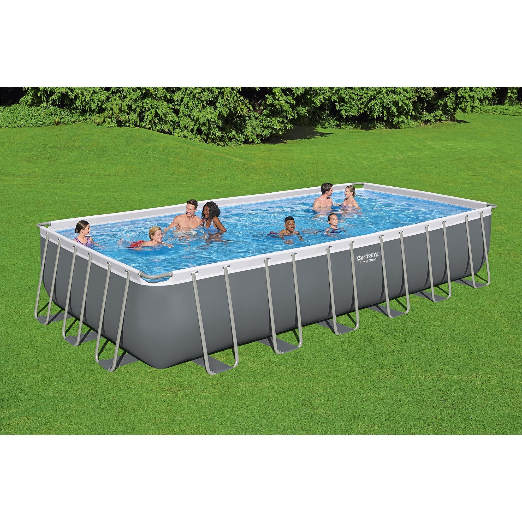 Bestway 24-ft x 12-ft x 52-in Metal frame Rectangle Above-Ground Pool with Filter Pump with Pool Cover with Ladder