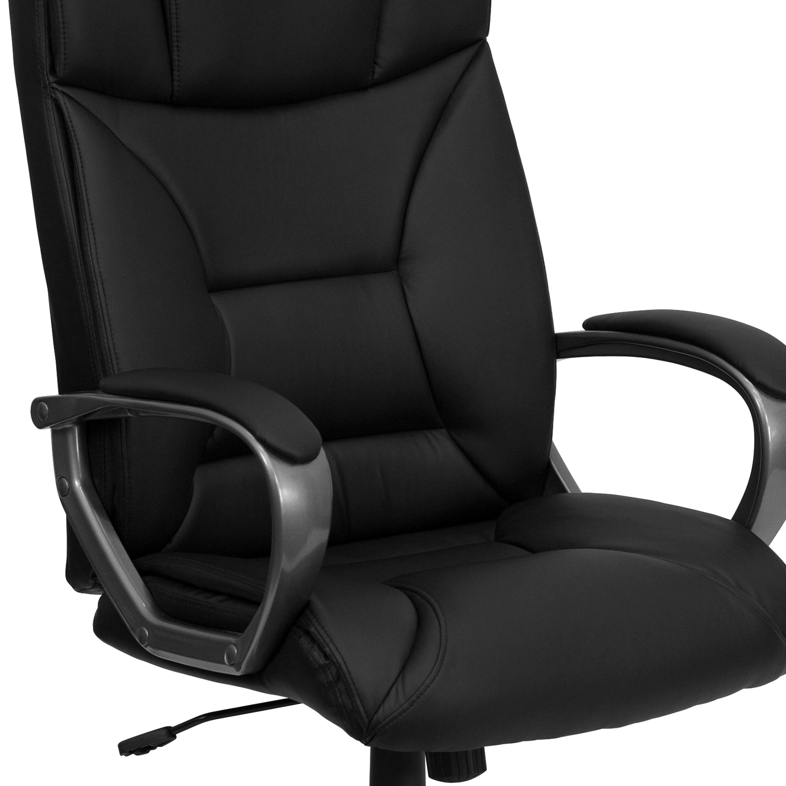 BizChair High Back Black LeatherSoft Executive Swivel Office Chair with Lip Edge Base and Arms