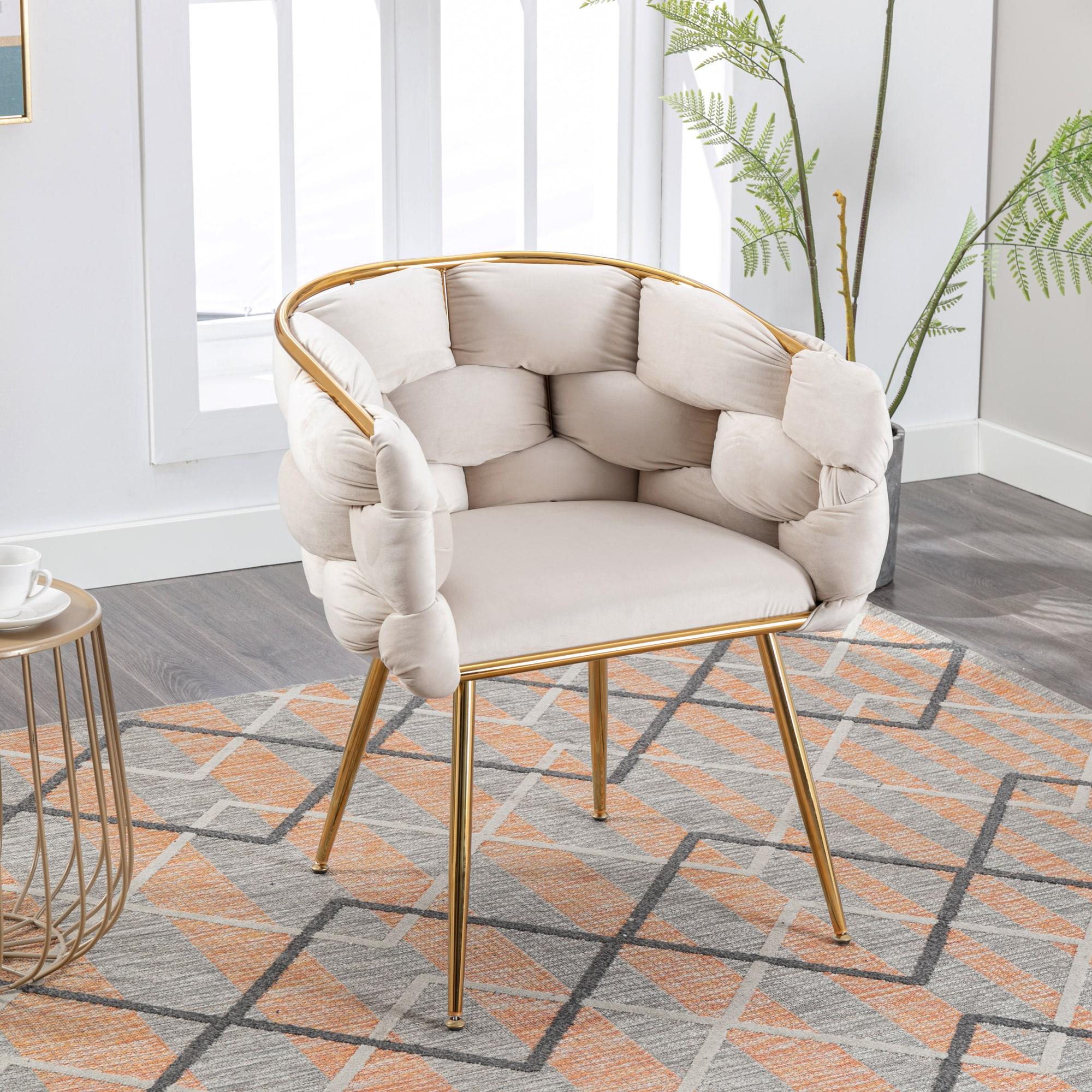 1 PC Modern Velvet Upholstered Accent Chair with Curved Tufted Backrest, Beige-ModernLuxe