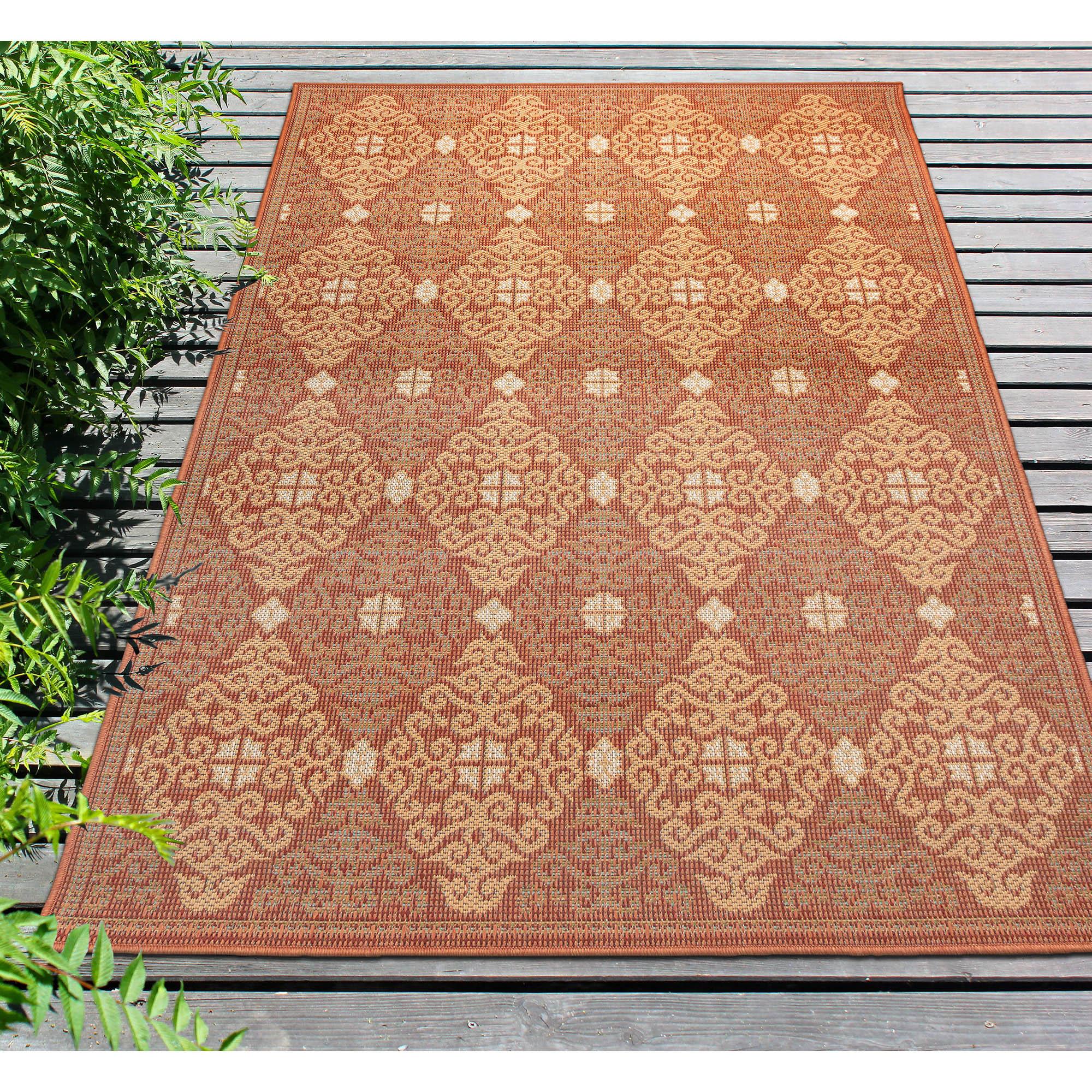 Liora Manne Marina Palm Border Indoor/Outdoor Rug Aqua 7'10" x 9'10"
