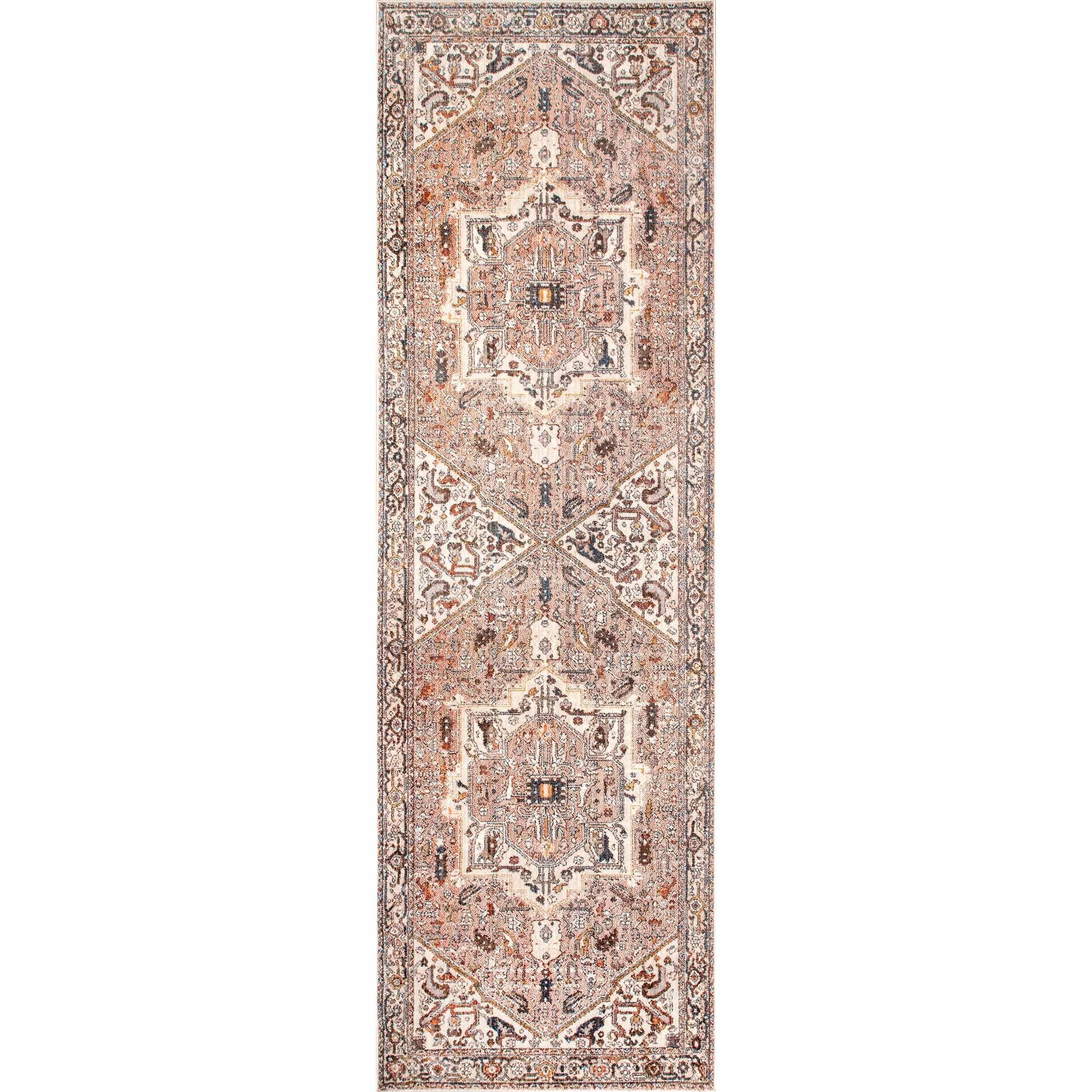 Nuloom Harriet Medallion 2x12 Runner Indoor Area Rug for Living Room Bedroom Dining Room Entryway Hallway Kitchen, Light Brown/Ivory