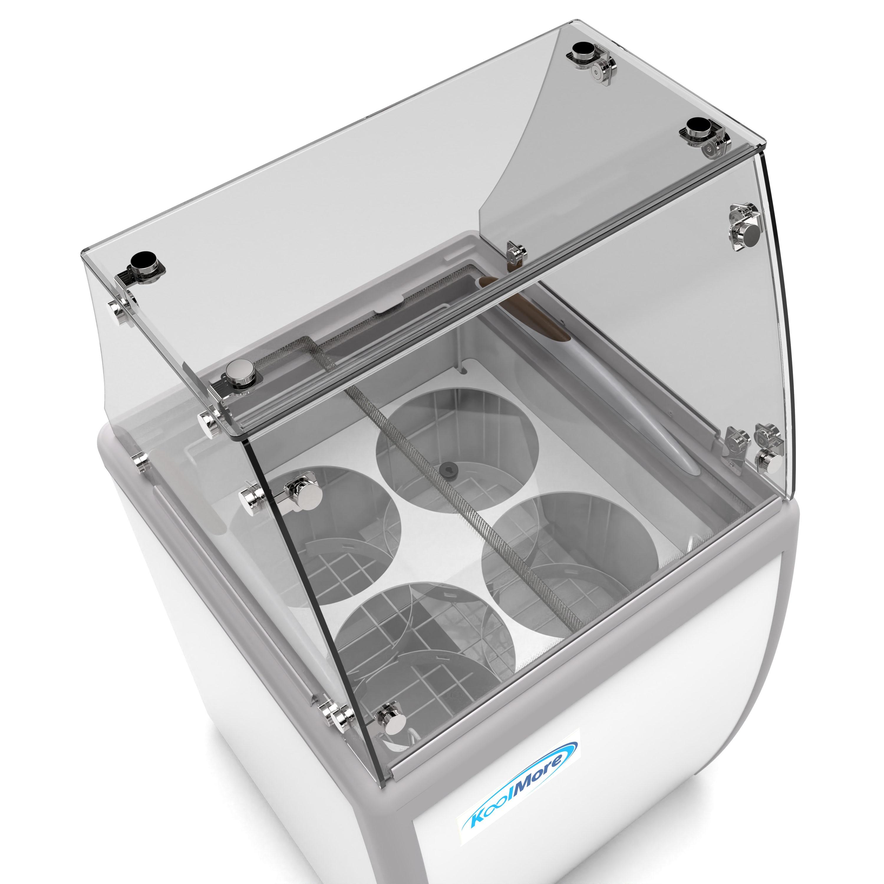 KoolMore 26 in. 4 Tub Ice Cream Dipping Cabinet Display Freezer with Sliding Glass Door and Sneeze Guard, 6 cu. ft. KM-ICD-26SD-FG.