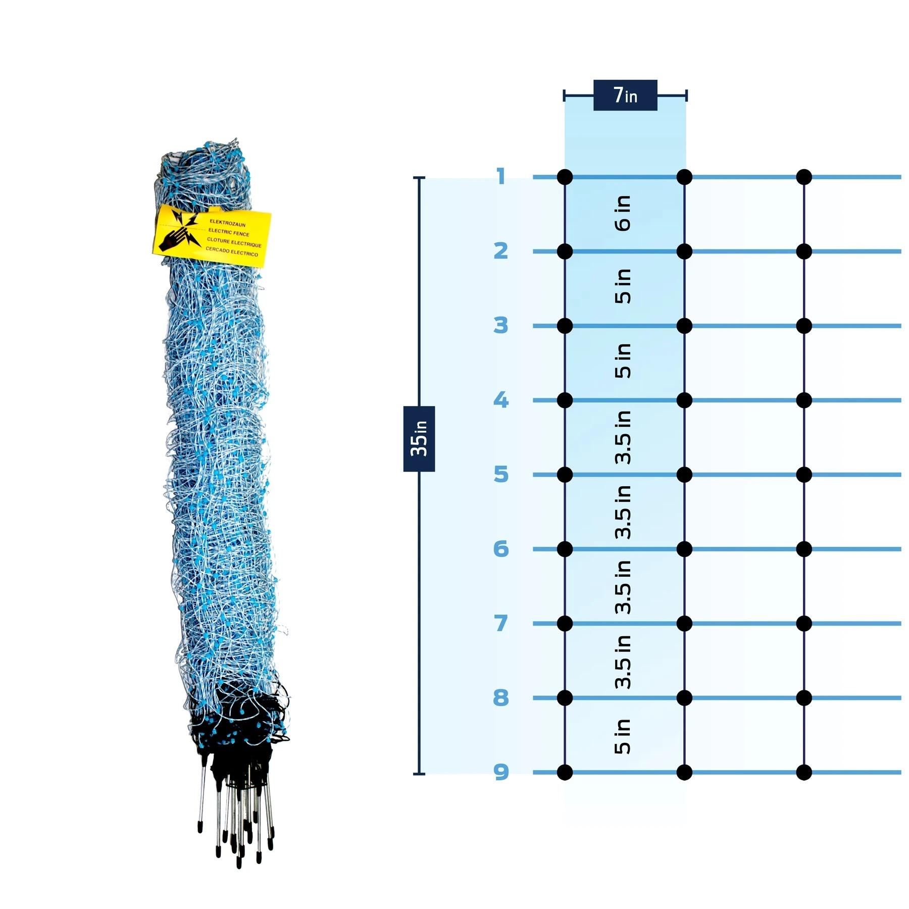 Starkline 35" x 164' Blue Electric Fence Netting with Stainless Steel Conductors