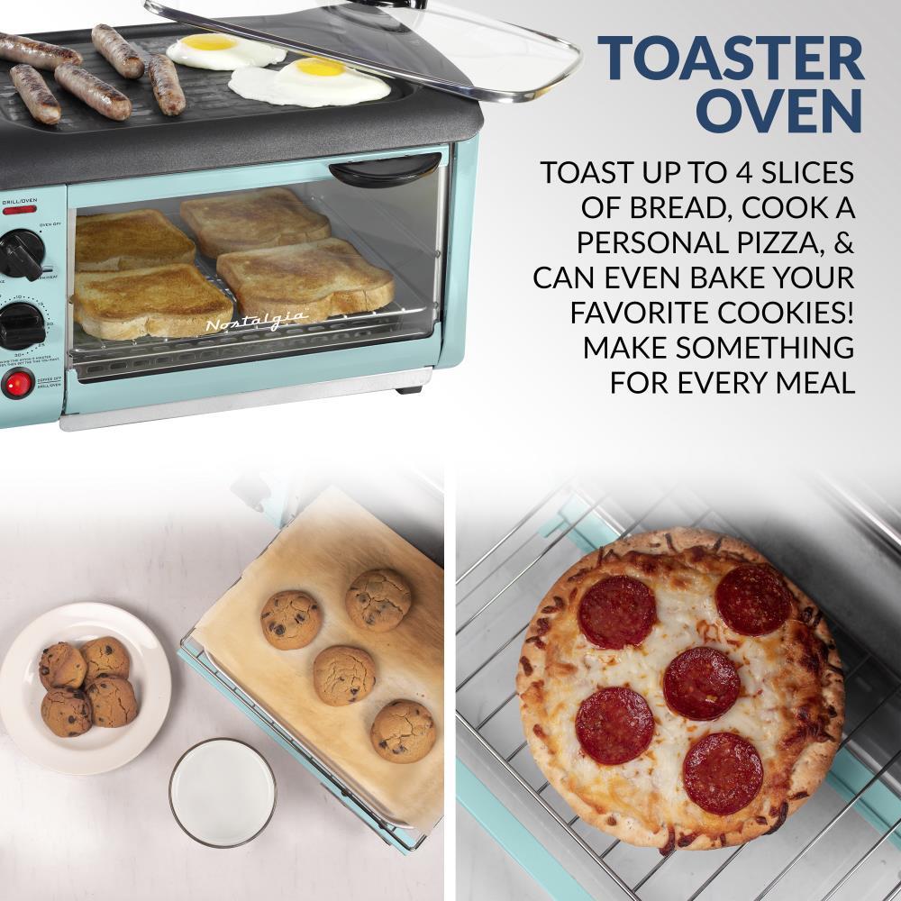 Nostalgia Retro 3-in-1 Family Size Electric Breakfast Station, Coffeemaker, Griddle, Toaster Oven, Aqua
