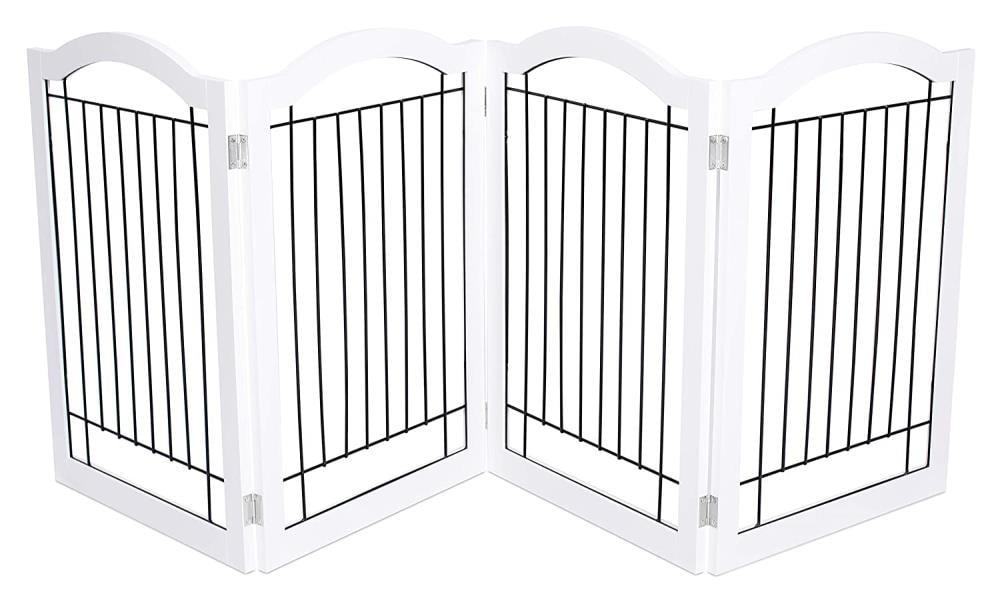 Expandable Freestanding White Wood and Wire Pet Gate