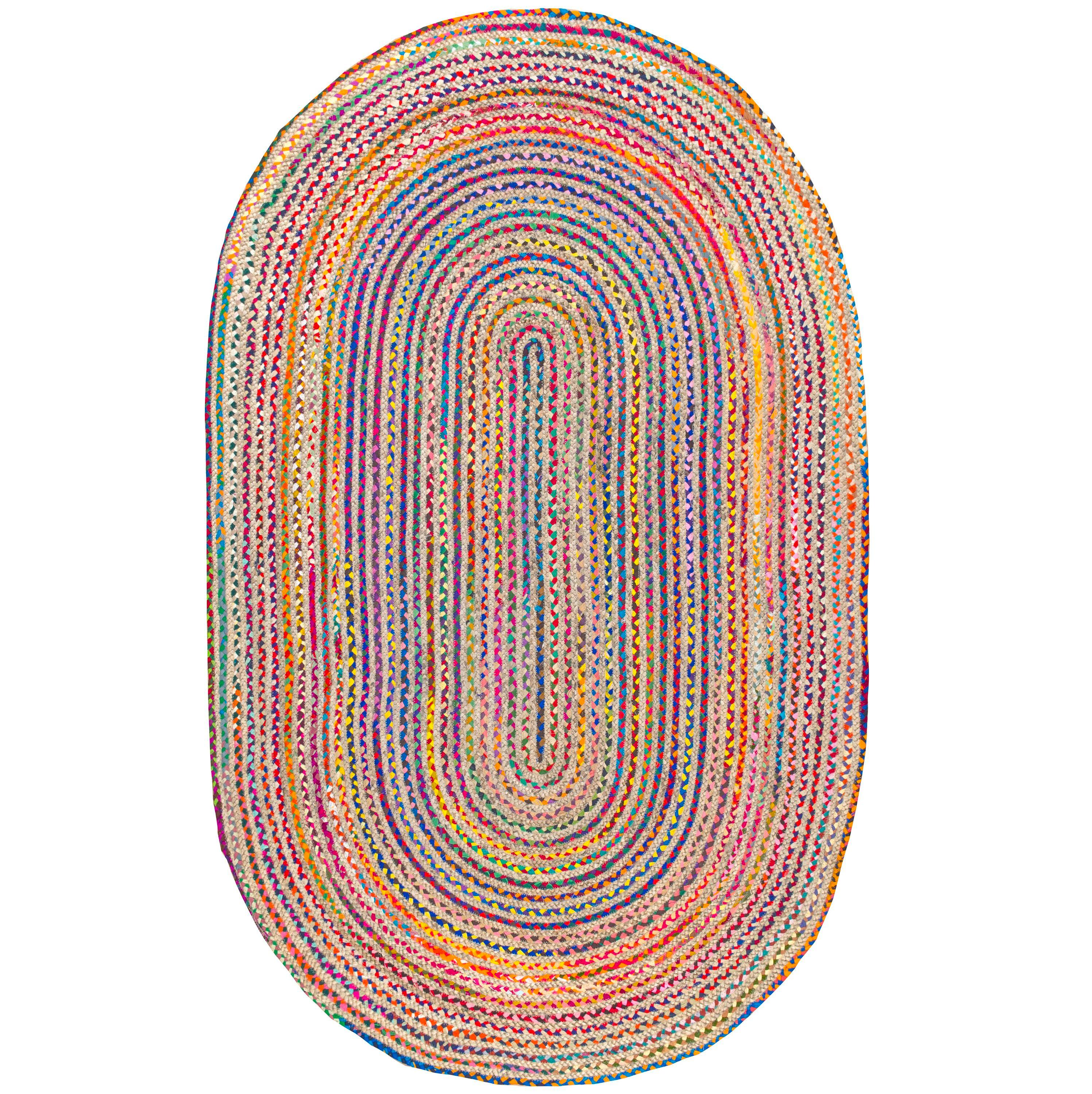 Nuloom Aleen Striped Oval 7x9 Jute Indoor Area Rug for Dining Room Rug Neutral Rug Living Room Rug Kitchen, Multicolor