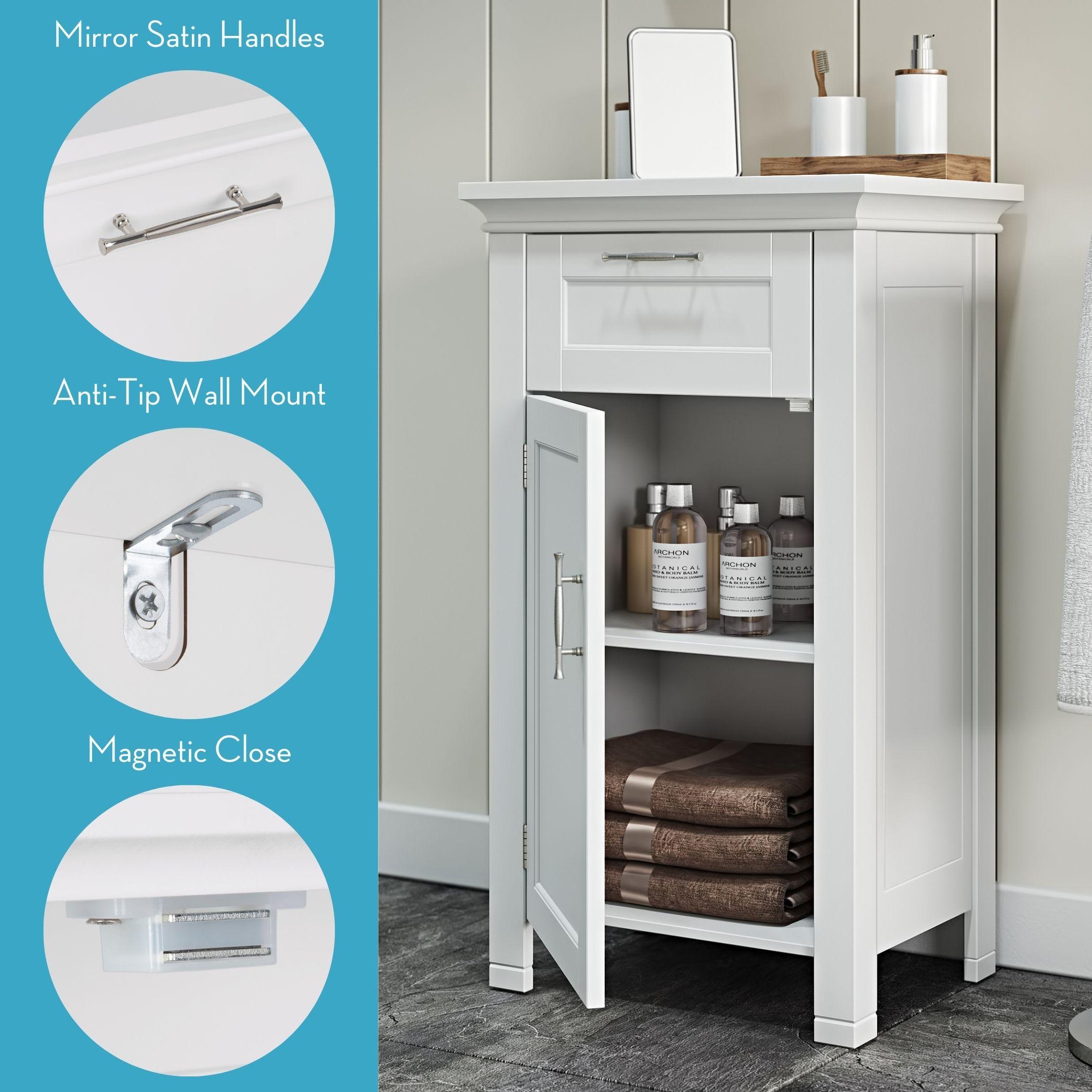 RiverRidge Somerset Single Door Bathroom and Laundry Storage Cabinet with Drawer and Adjustable Shelf