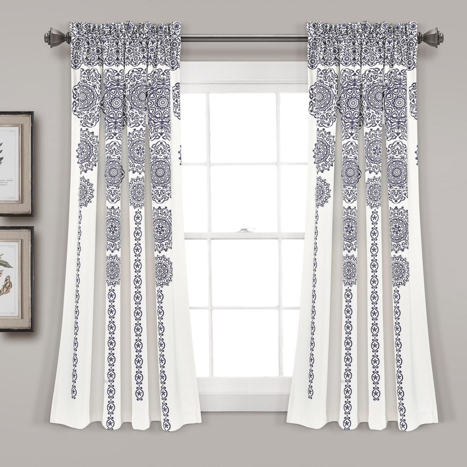 Stripe Medallion Polyester Room Darkening Curtain Pair (Set of 2)