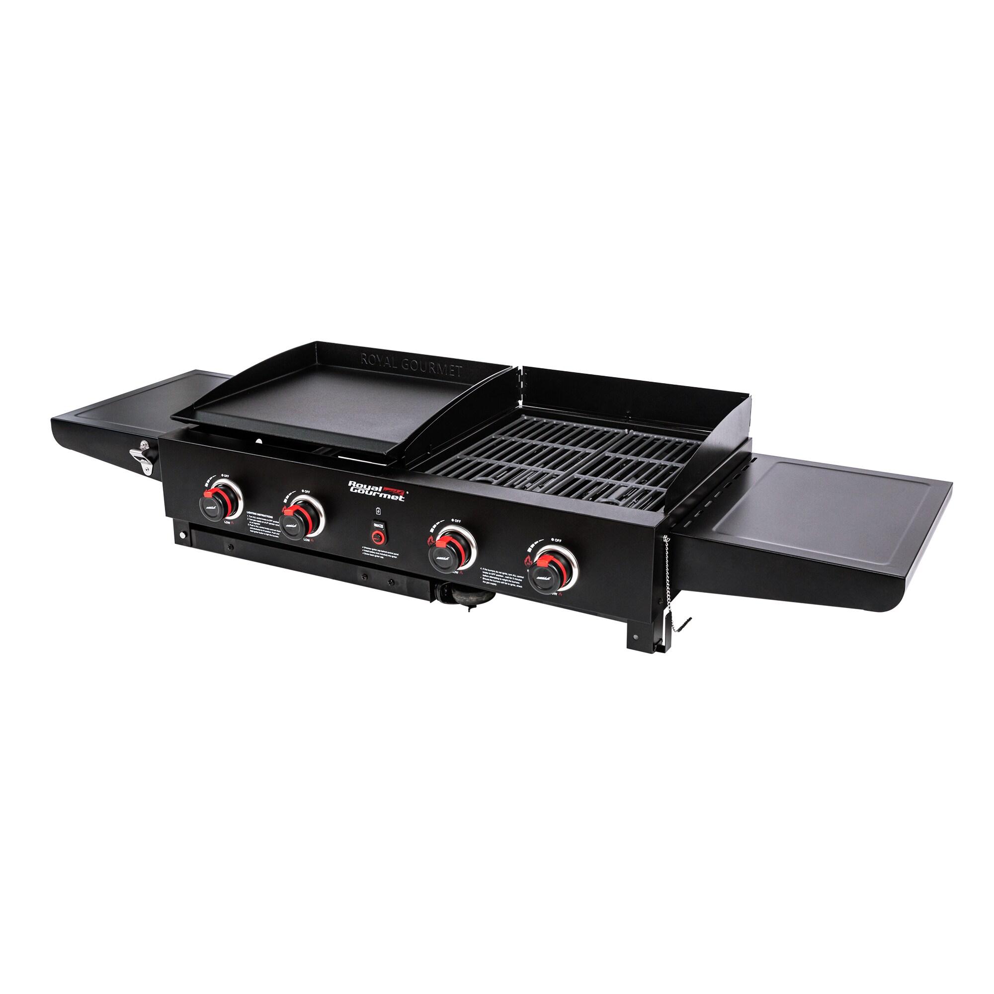 Royal Gourmet 4-Burner GD402 Portable Flat Top Gas Grill and Griddle Combo with Folding Legs, 48,000 BTU, Black