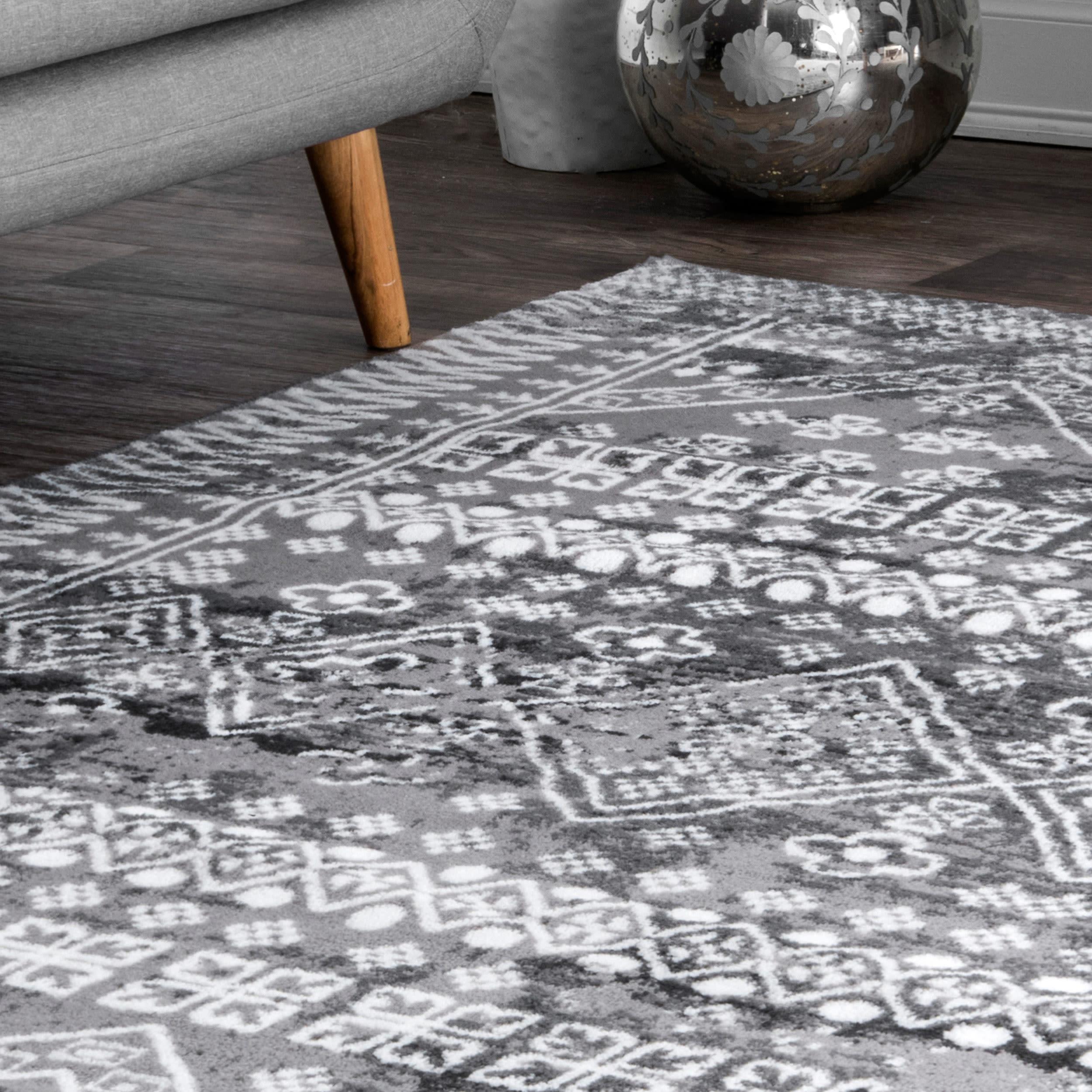 Nuloom Frances Moroccan 7x9 Indoor Area Rug for Living Room Bedroom Dining Room Kitchen, Grey/Ivory